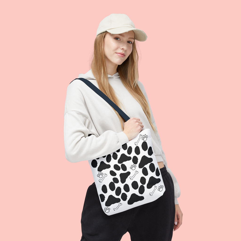 Dalmatian Paw Print Tote Bag — Dog Bones & Paw Pattern AOP Tote