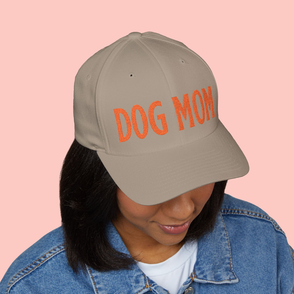 Dog Mom Embroidered Cap – White Structured Baseball Hat
