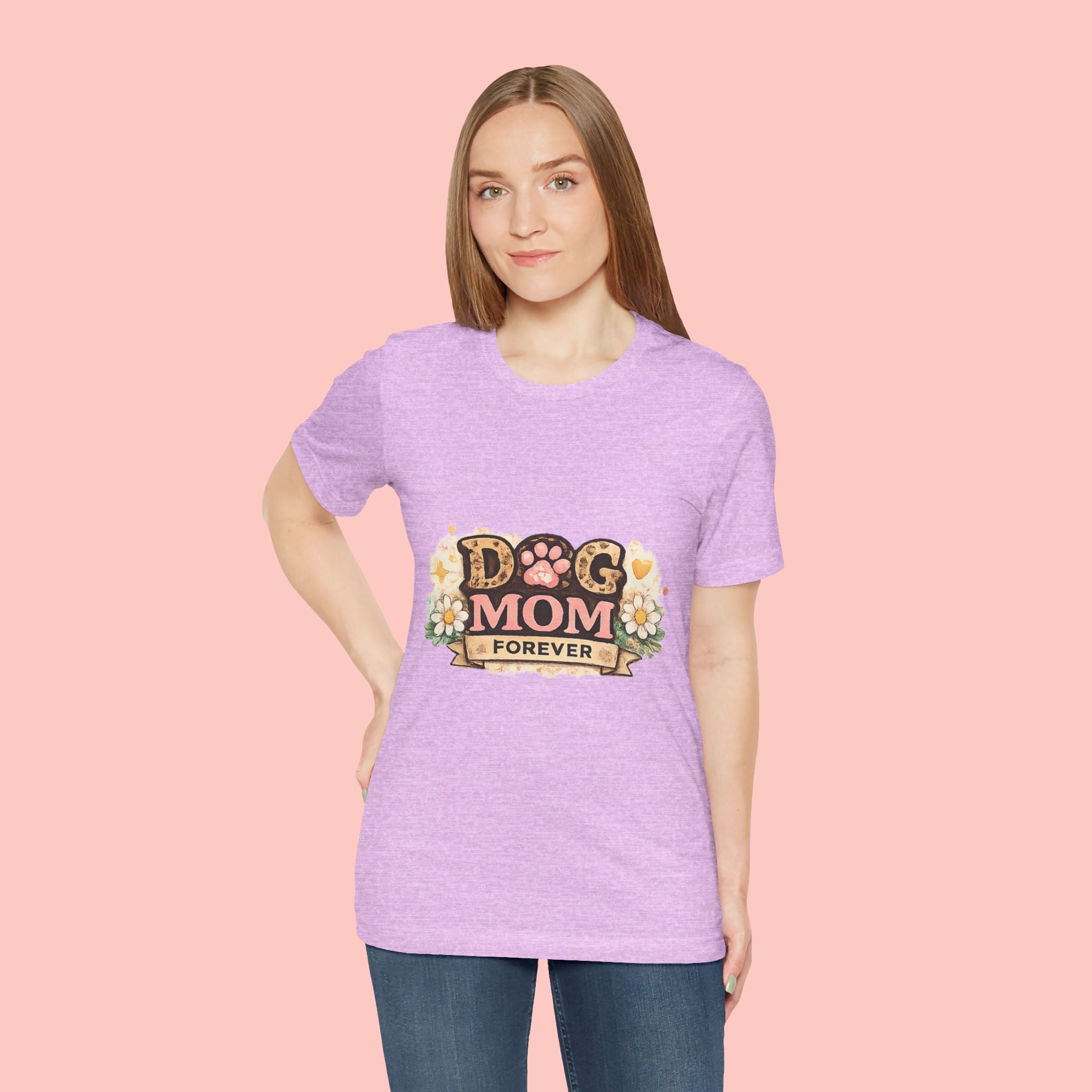 Dog Mom Forever T‑Shirt — Floral Paw Print Tee for Pet Lovers