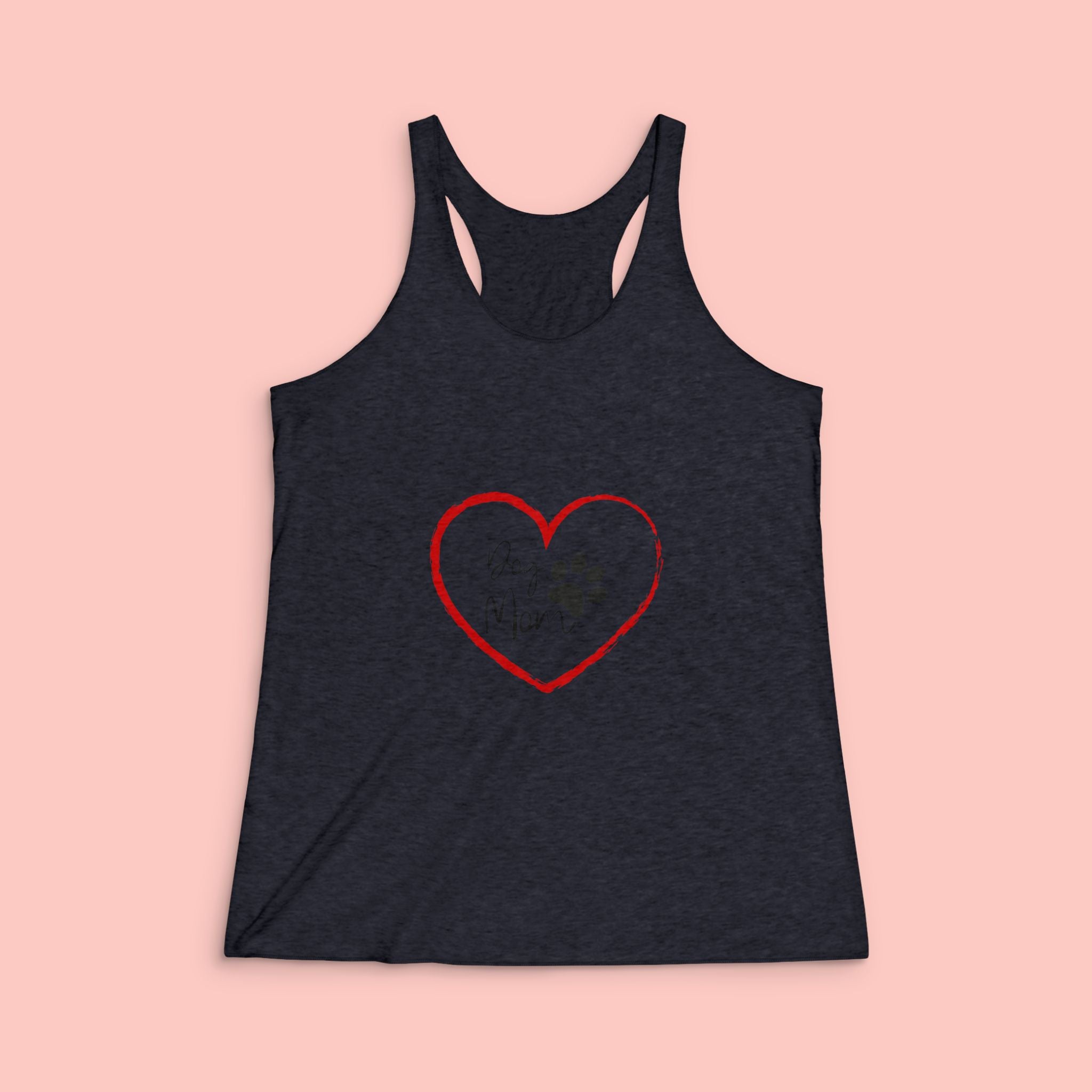 Dog Mom Heart Racerback Tank — Paw Print Love Graphic