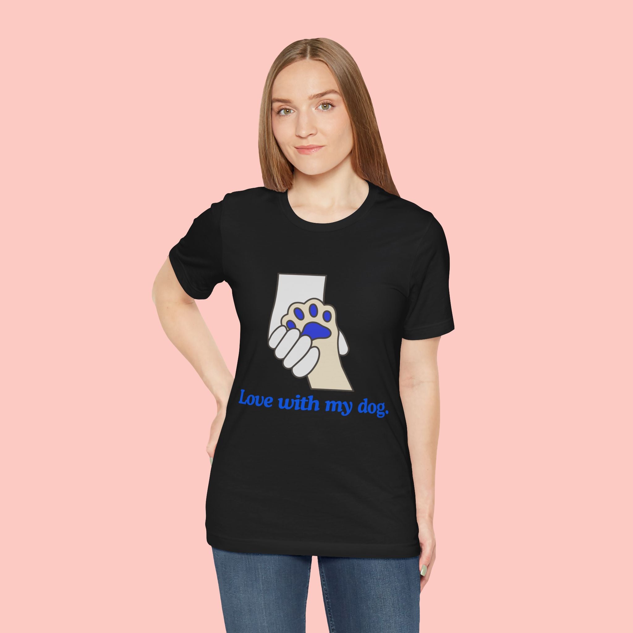 Dog Lover T-Shirt — "Love with my dog." Paw Print Graphic