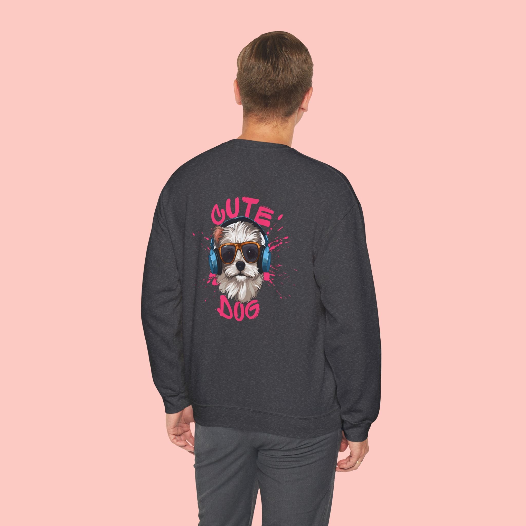 Cute Dog Crewneck Sweatshirt – Cute Dog with Headphones Graphic