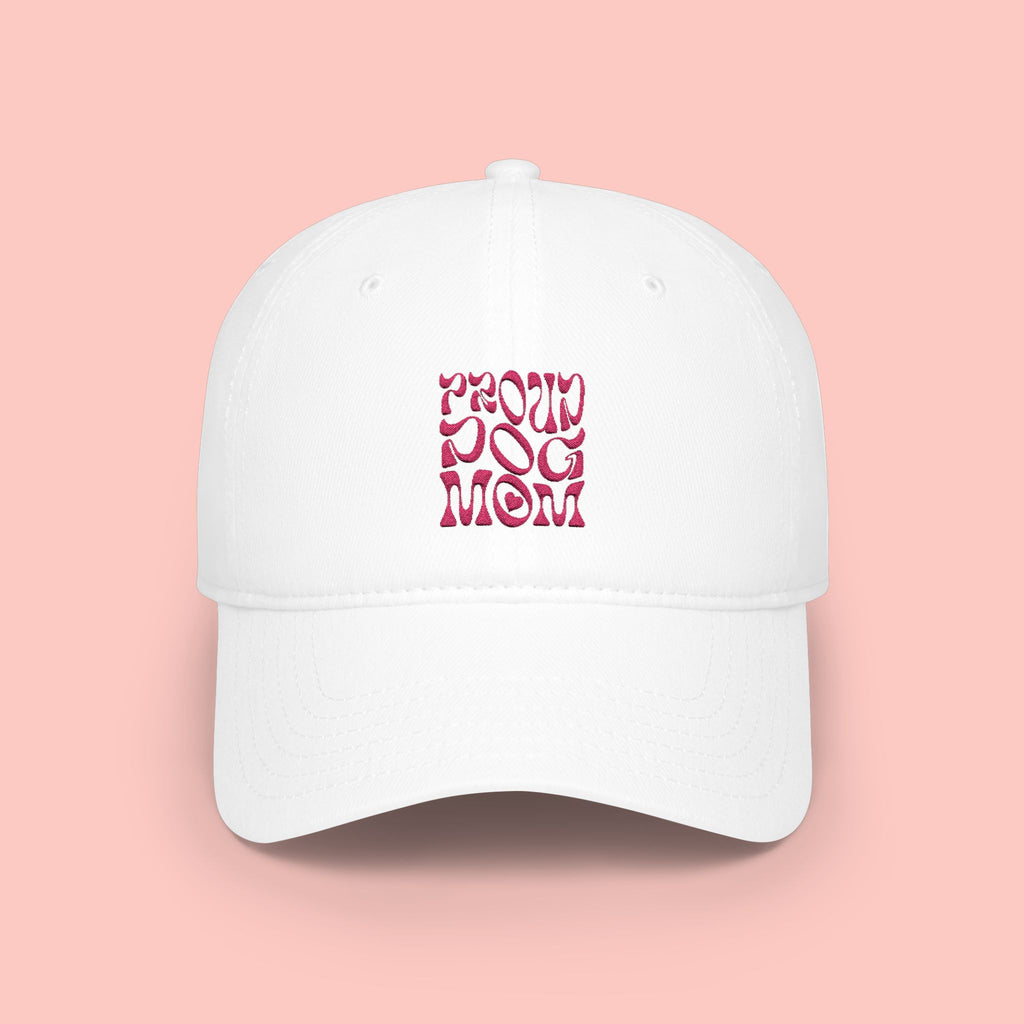 Low Profile Baseball Cap – 'Dog Mom' Pink Leopard Square Embroidered Hat