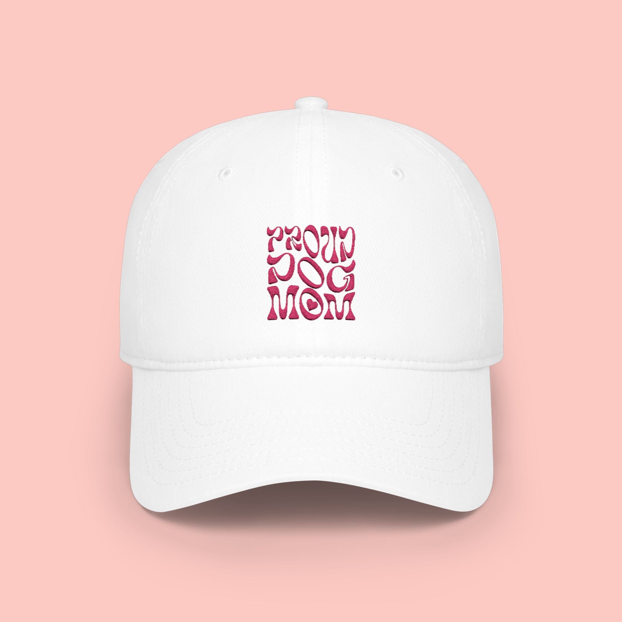 Low Profile Baseball Cap – 'Dog Mom' Pink Leopard Square Embroidered Hat