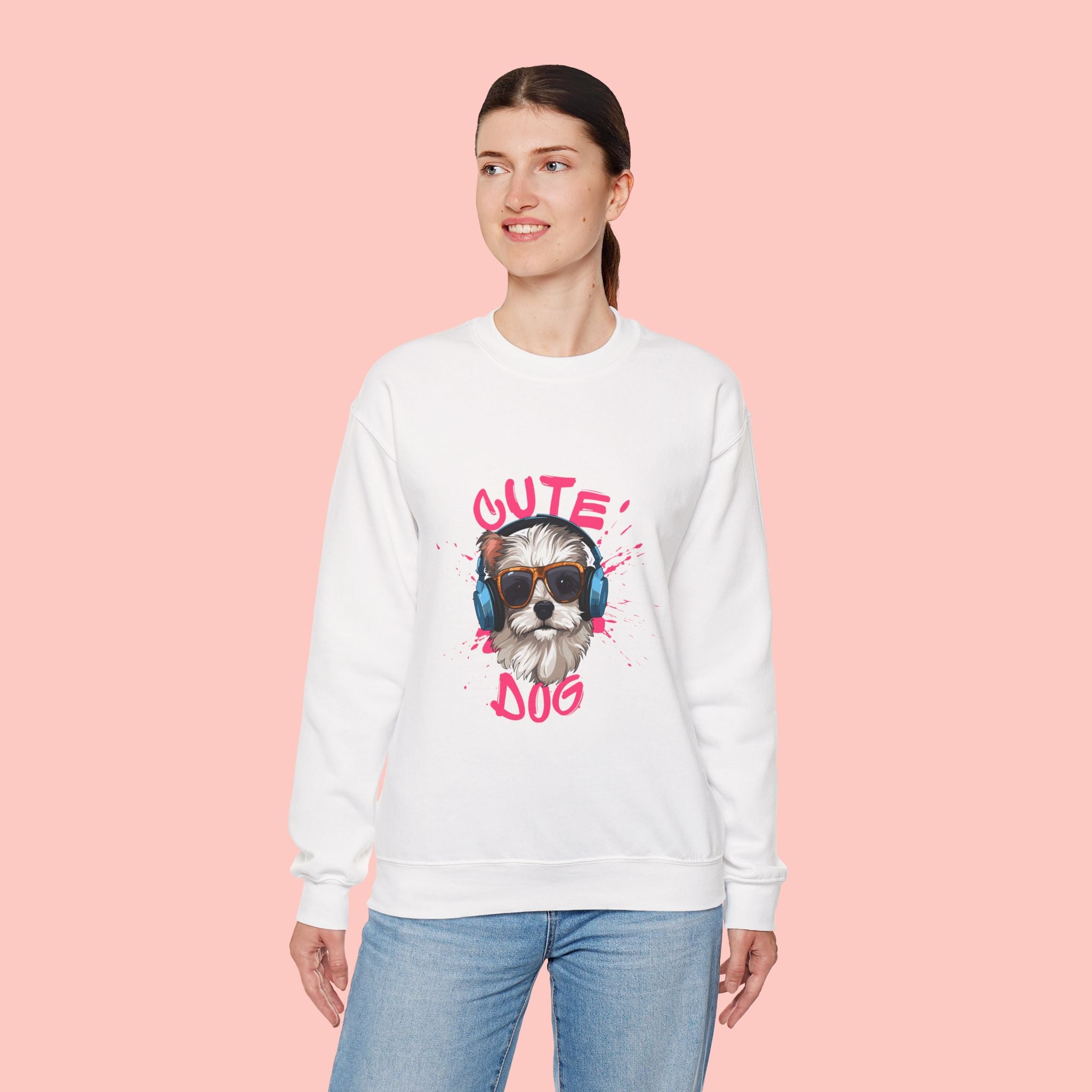 Cute Dog Sweatshirt — Cool Pup with Headphones Graphic Crewneck