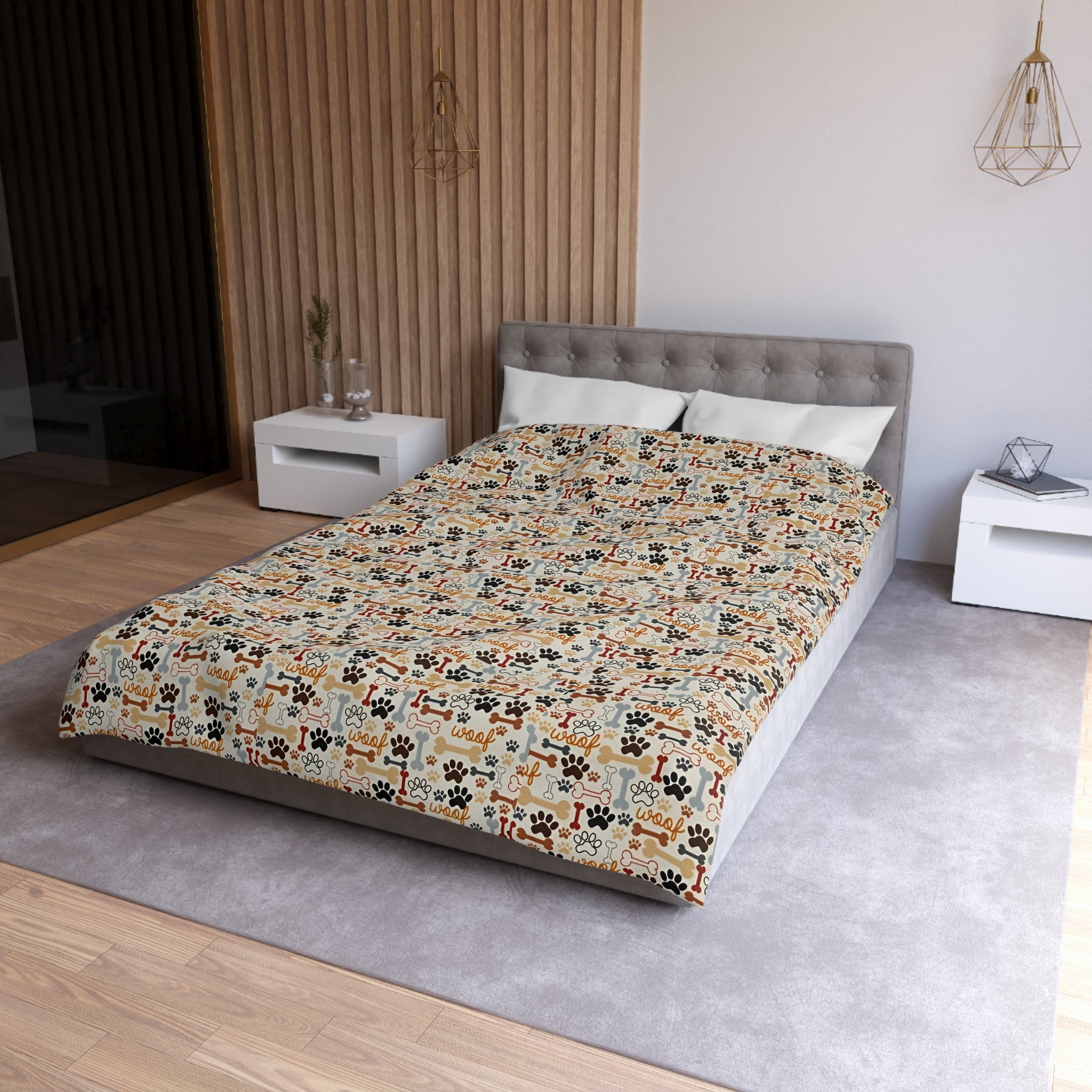 Cat Paw Print Duvet Cover — Cute Cartoon Cats & Paws Microfiber Bedding