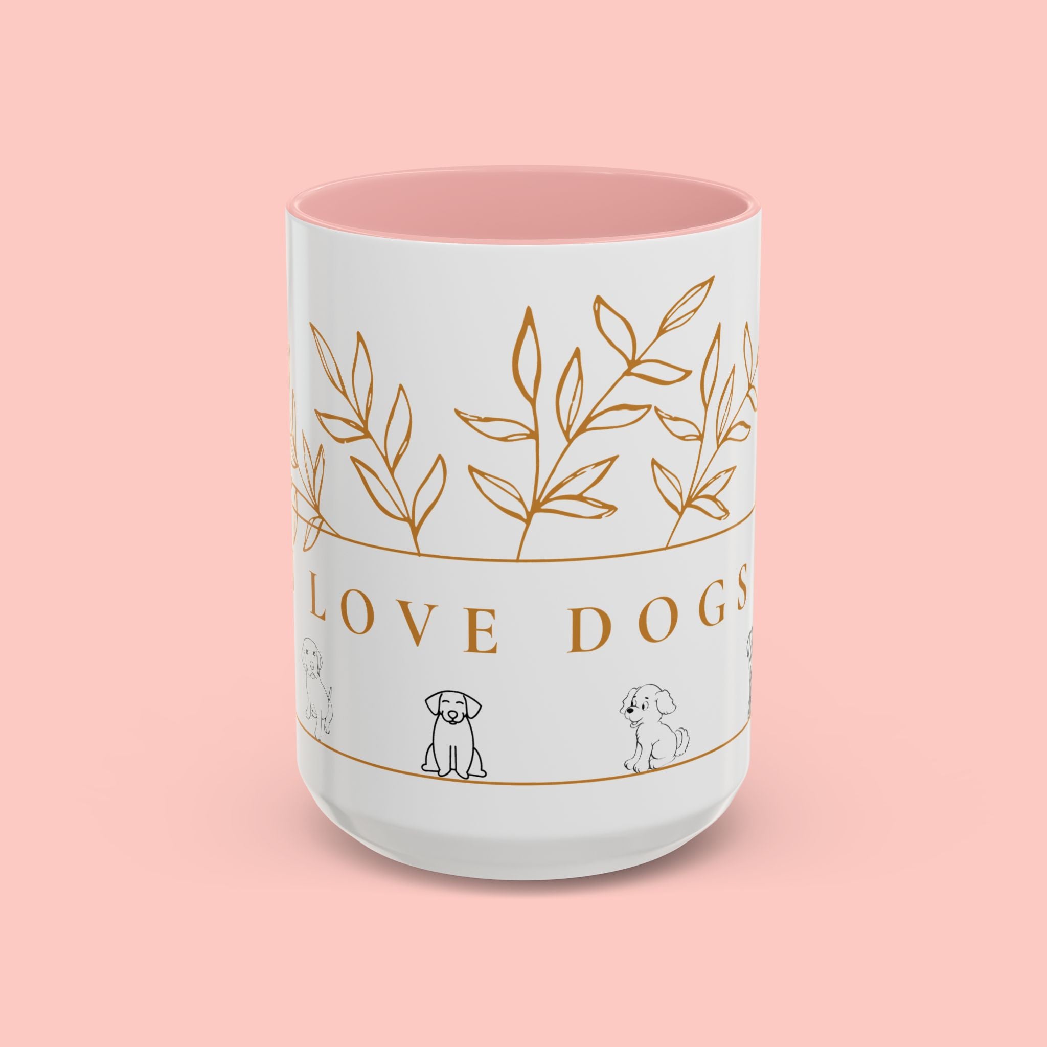 I Love Dogs Accent Coffee Mug — Gold Leaf Dog Lover Ceramic Mug (11oz & 15oz)