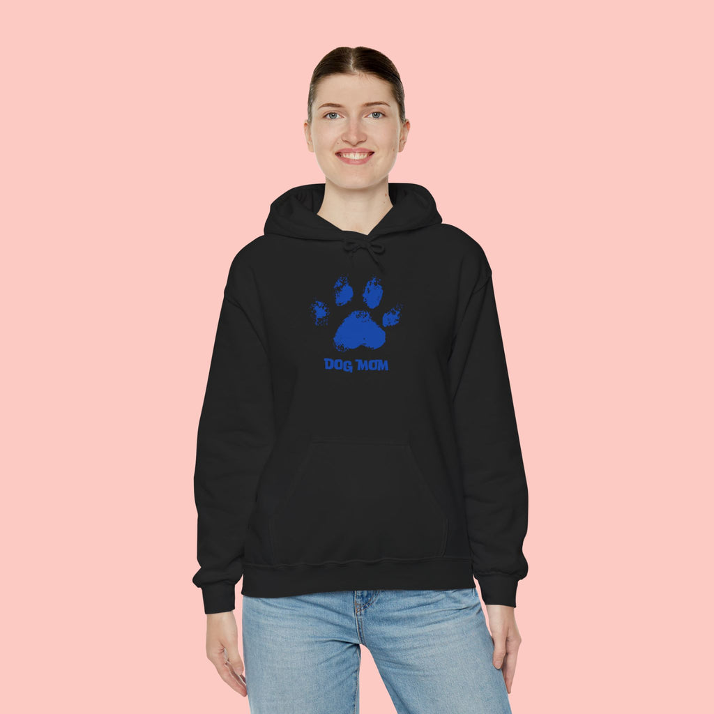 Dog Mom Paw Print Hoodie – Cute Pet Lover Sweatshirt, Blue Paw 'DOG MOM' Design