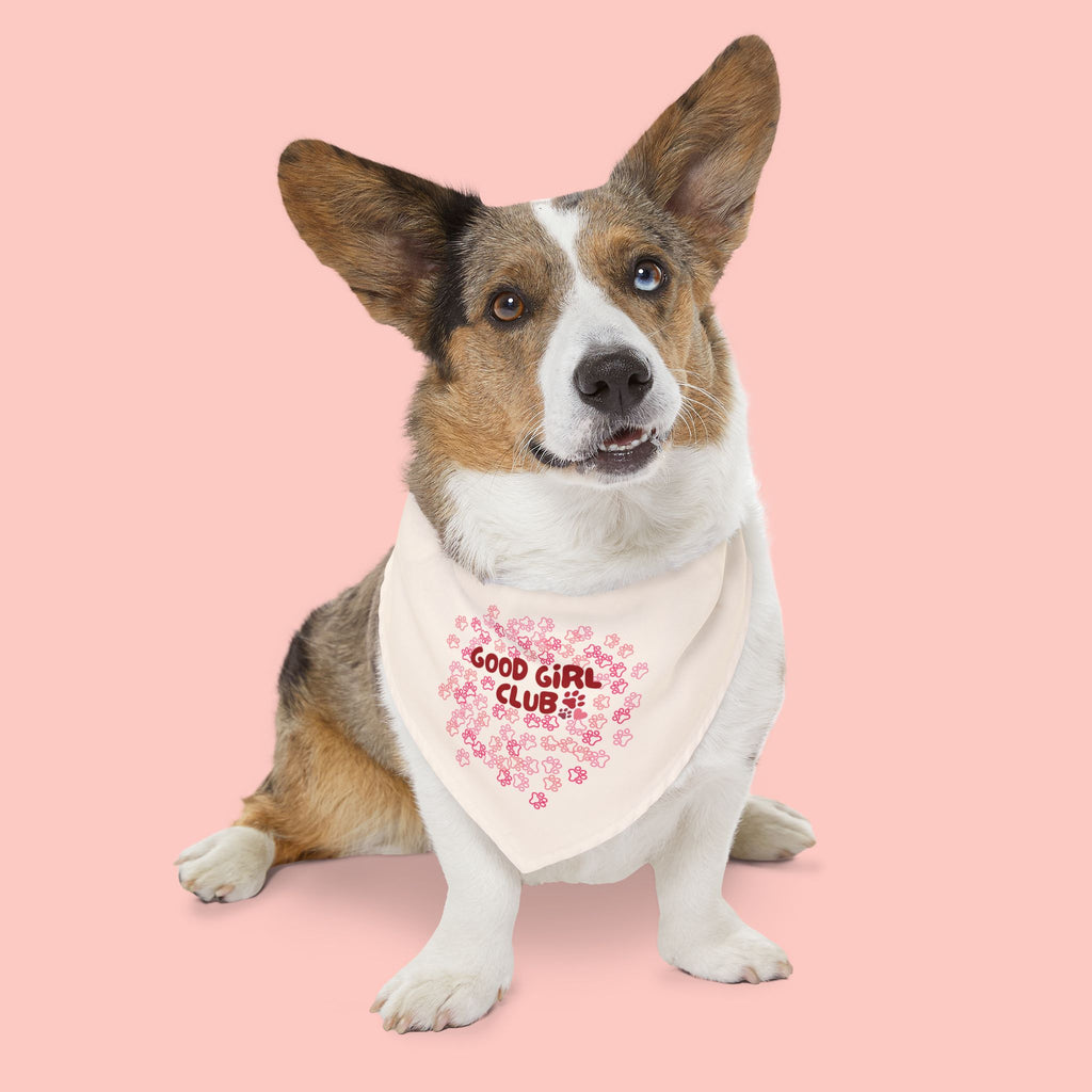 Pet Bandana — "Good Girl Club" Floral Heart Collar Accessory