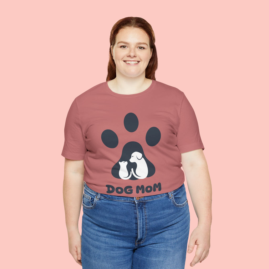 Dog Mom T‑Shirt — Paw Print with Dog & Puppy Graphic