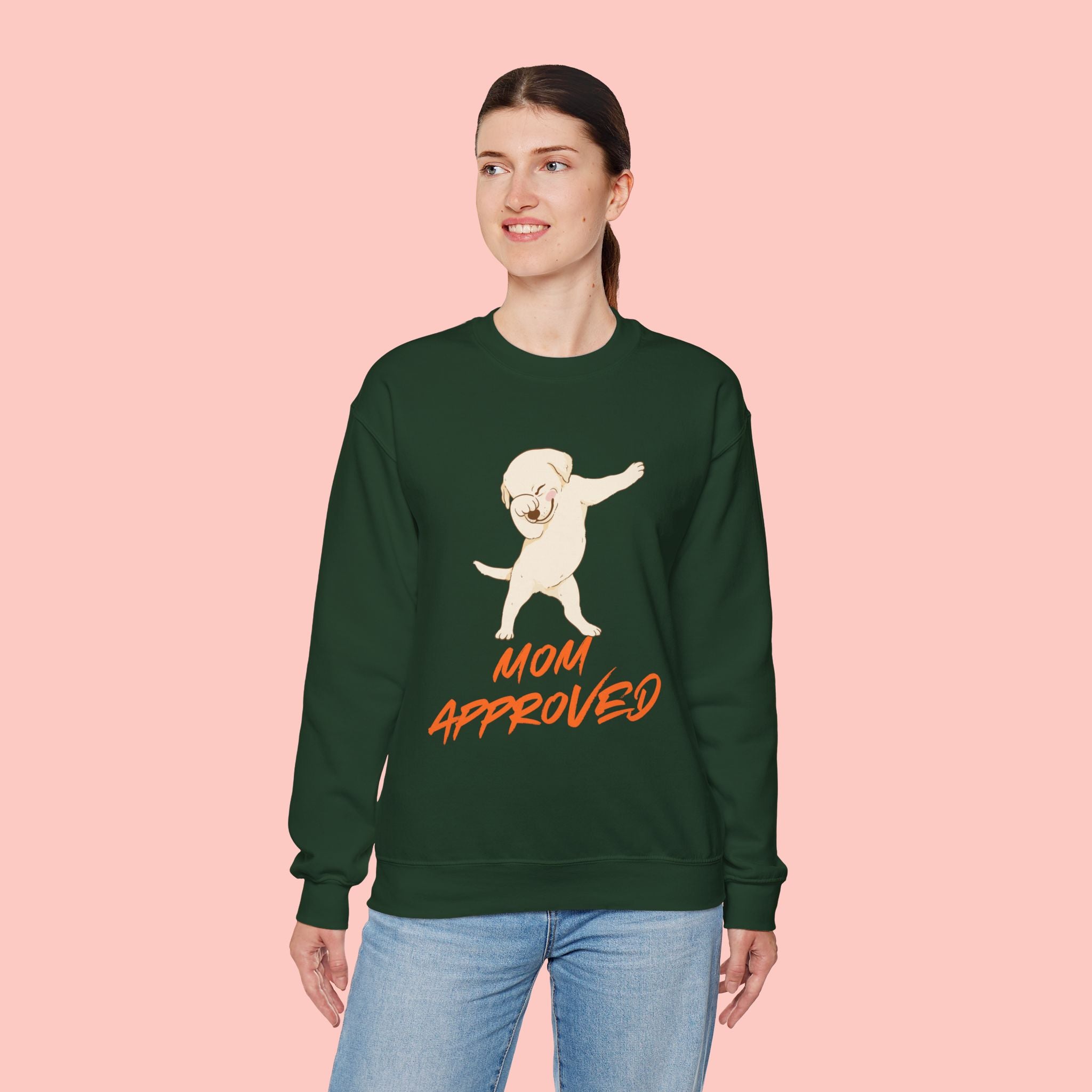 Crewneck Sweatshirt - 'Mom Approved' Dabbing Dog Cute Graphic