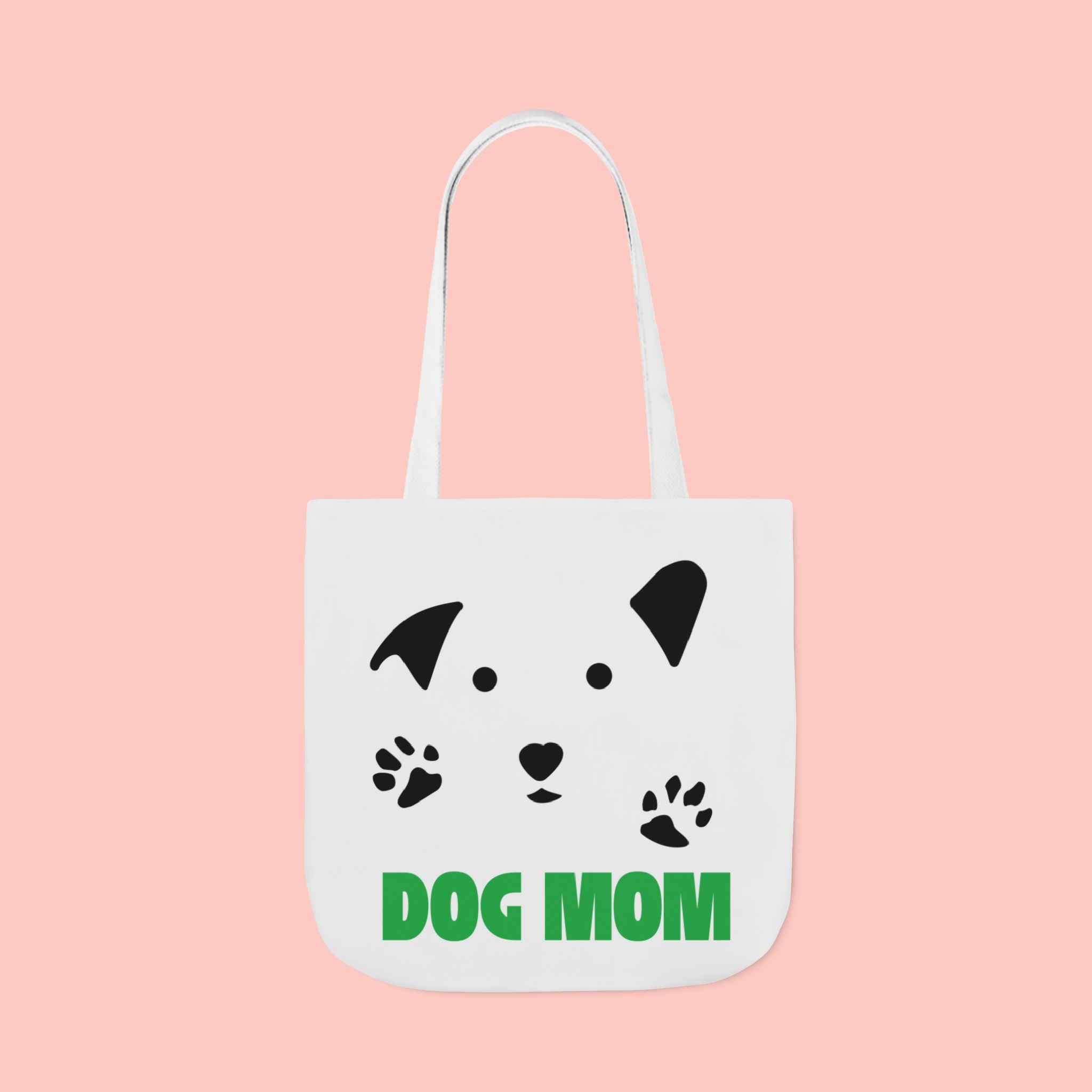 Dog Mom Canvas Tote Bag — Cute Paw Print Dog Face Tote for Pet Lovers