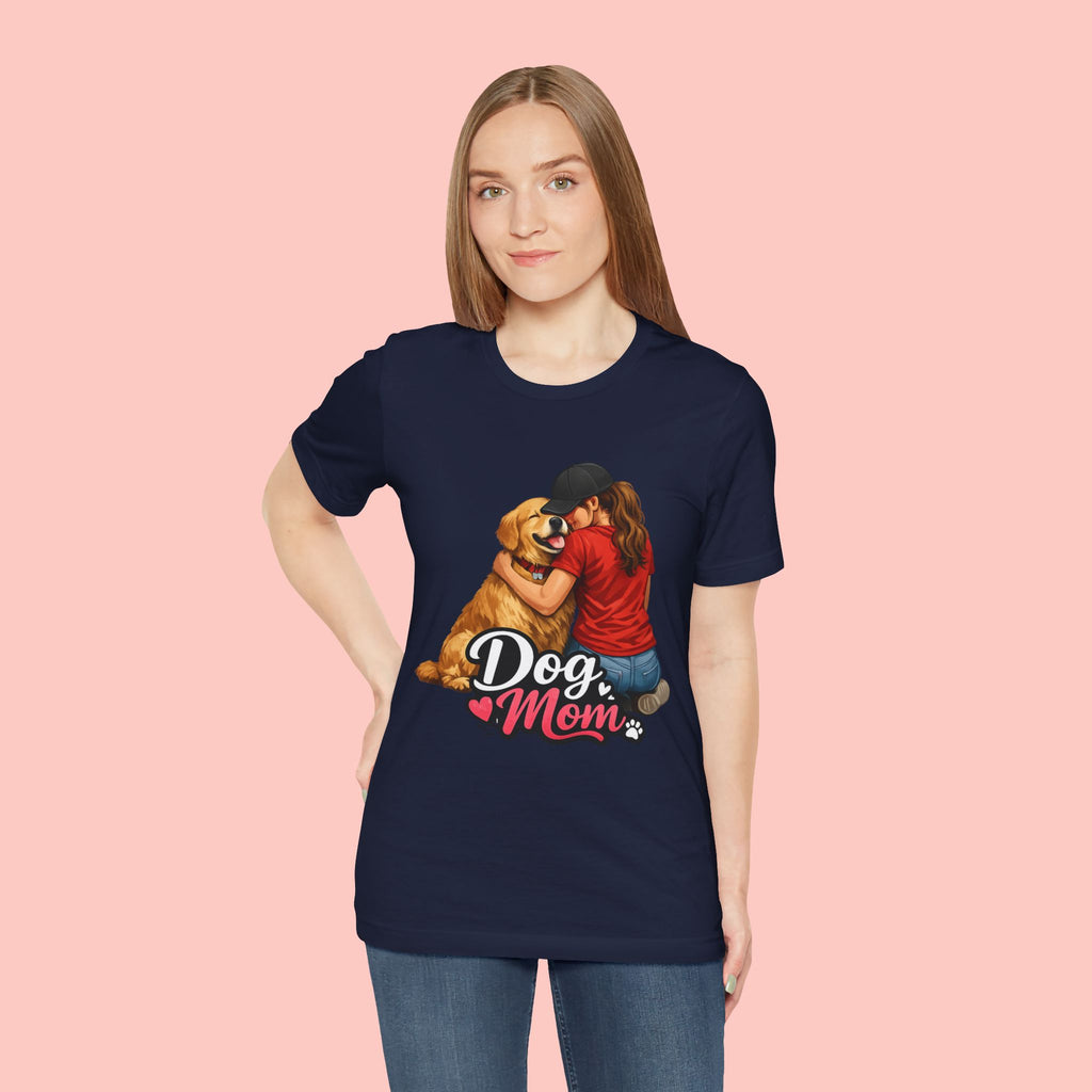 Dog Mom T-Shirt - Cute Woman Hugging Golden Retriever Tee