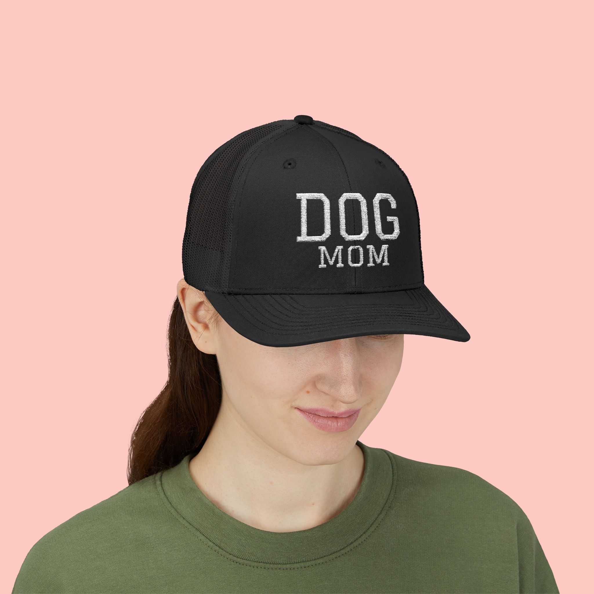 Dog Mom Trucker Cap — Rhinestone Lettering Snapback Hat