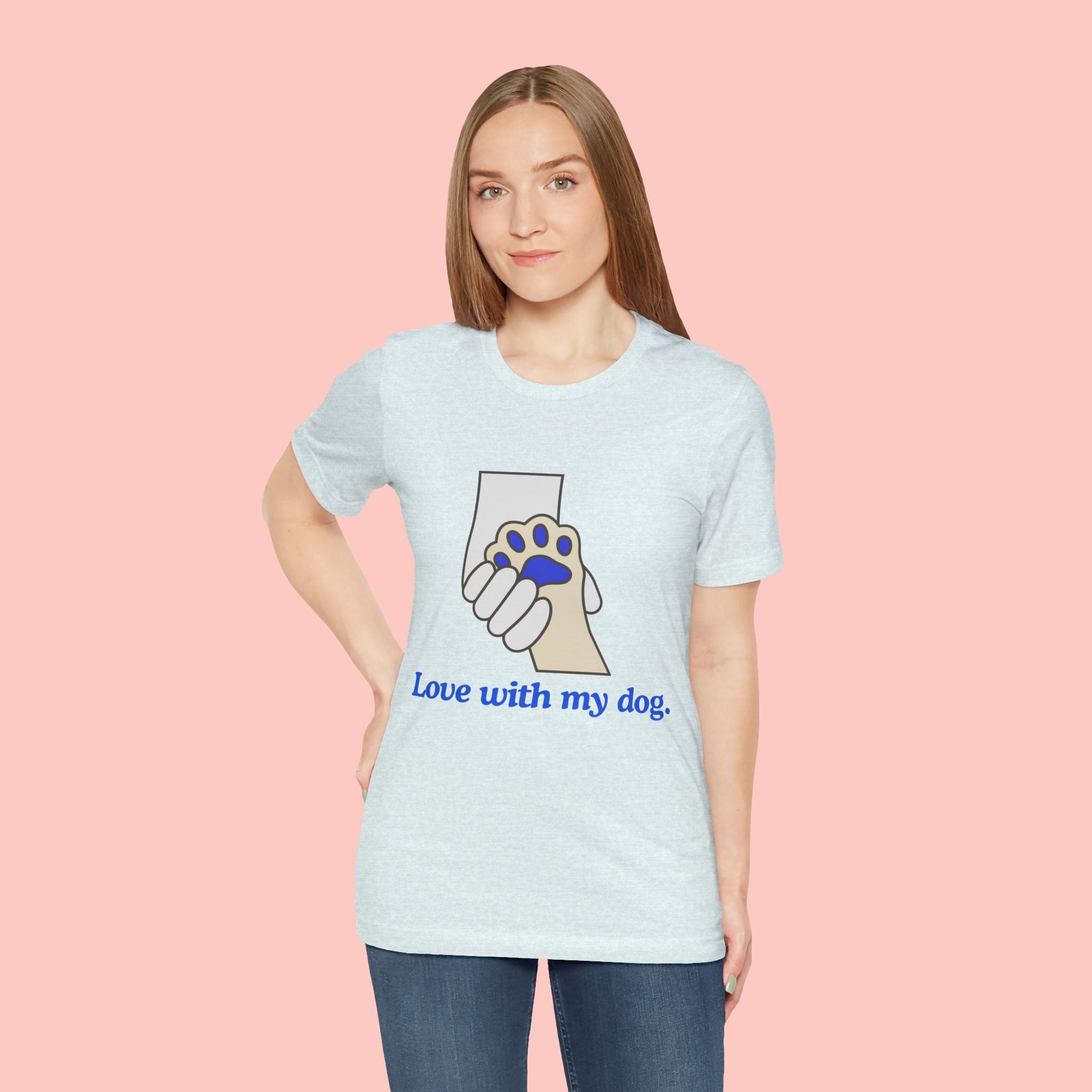 Dog Lover T-Shirt — "Love with my dog." Paw Print Graphic
