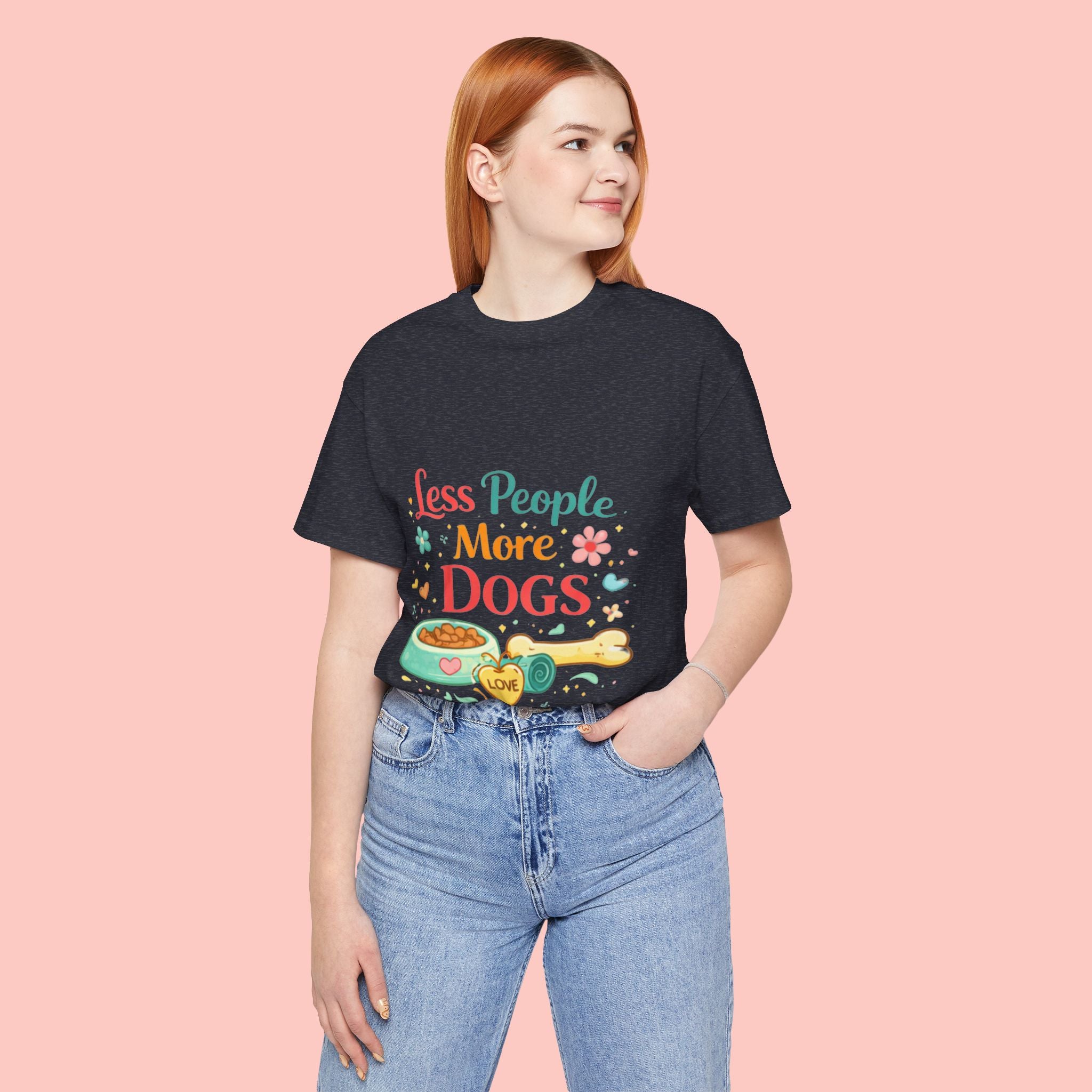 Less People More Dogs T-Shirt – Cute Dog Bowl & Bone Graphic Tee