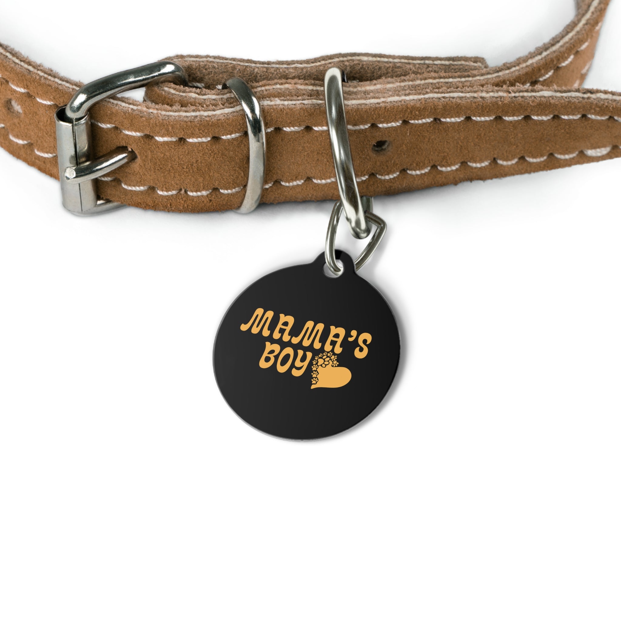 Mama's Boy Pet Tag — Retro Heart Paw ID Tag for Dogs & Cats