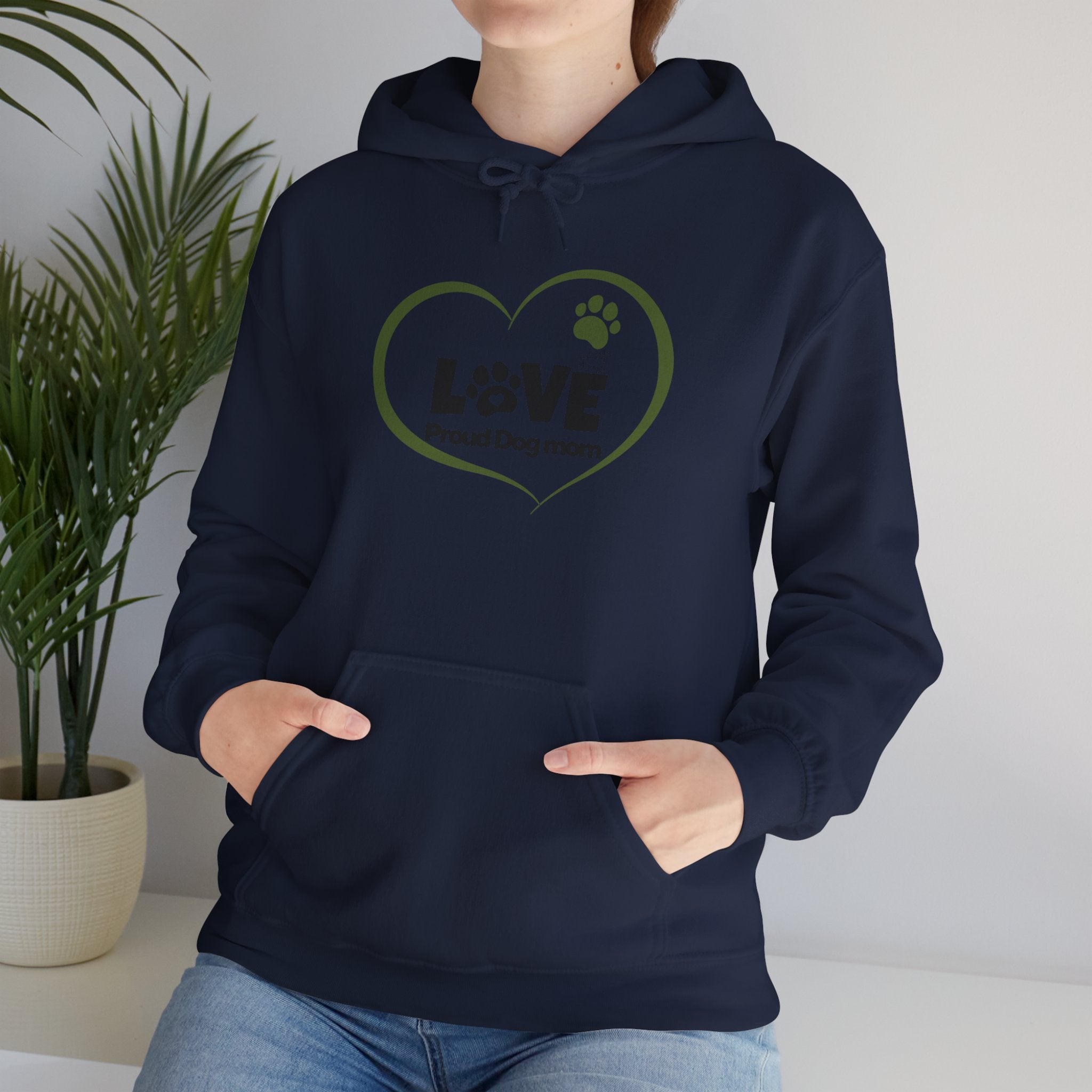 Dog Mom Heart Hoodie – "Love Proud Dog Mom" Paw Print Sweatshirt
