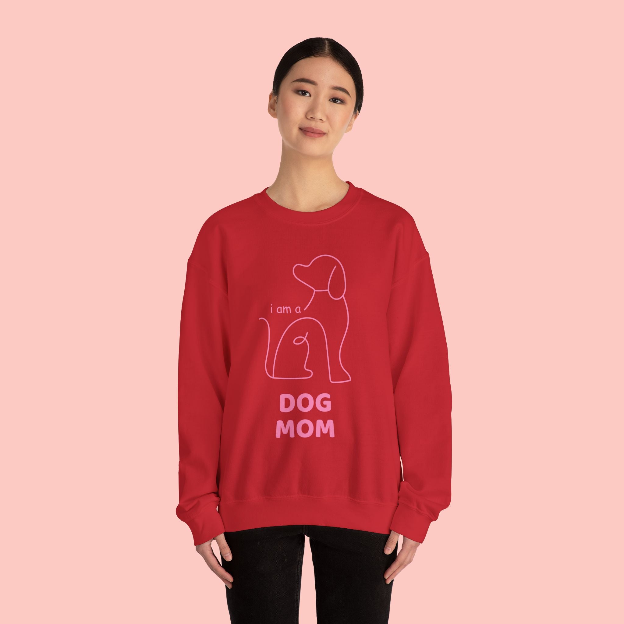 Dog Mom Crewneck Sweatshirt — "I am a Dog Mom" Minimal Line Art Pullover