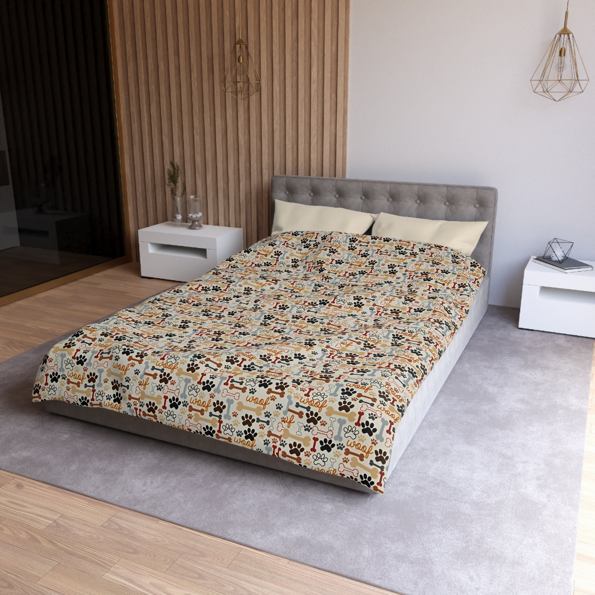 Cat Paw Print Duvet Cover — Cute Cartoon Cats & Paws Microfiber Bedding