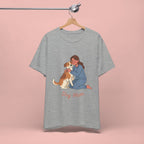 Dog Mom T‑Shirt — Cute Woman Hugging Dog Graphic Tee