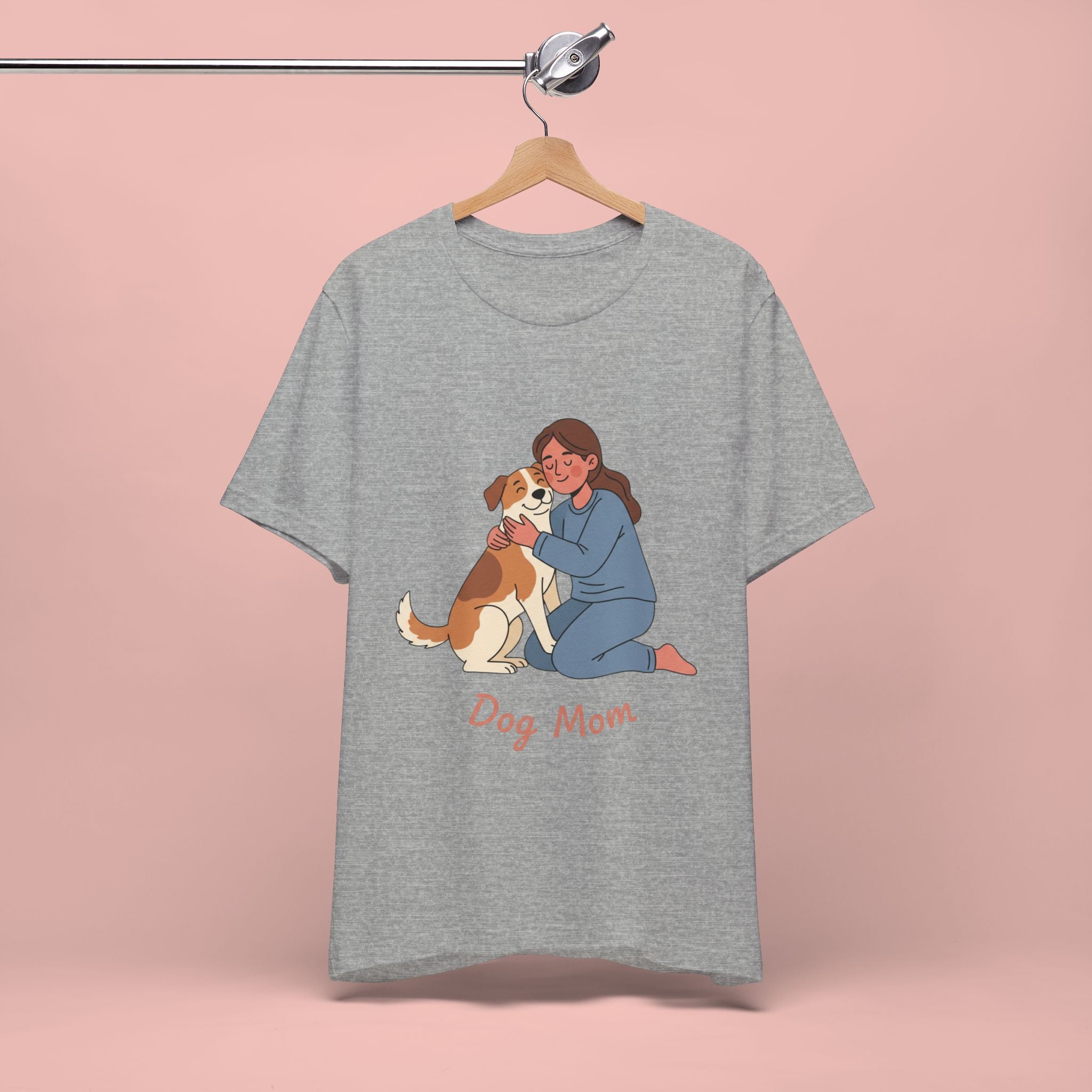 Dog Mom T‑Shirt — Cute Woman Hugging Dog Graphic Tee