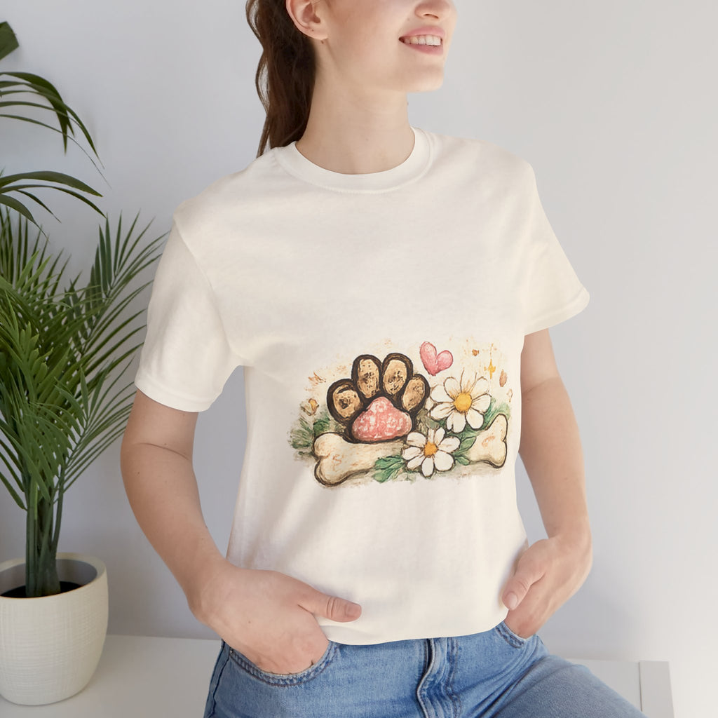 Dog Paw Floral T-Shirt — Cute Paw Print, Bone & Daisies Tee