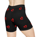 Biker Shorts — Black Red Paw-Print Heart Pattern