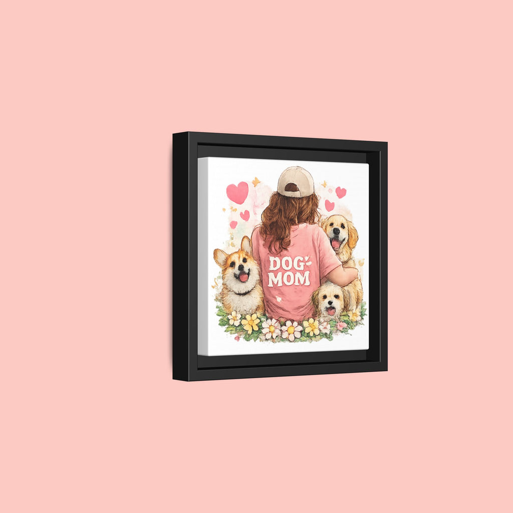 Dog Mom Canvas Print — Framed Matte Wall Art with Cute Dogs & Hearts