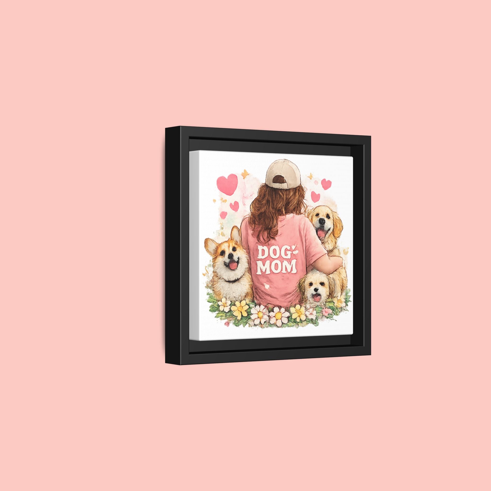 Dog Mom Canvas Print — Framed Matte Wall Art with Cute Dogs & Hearts