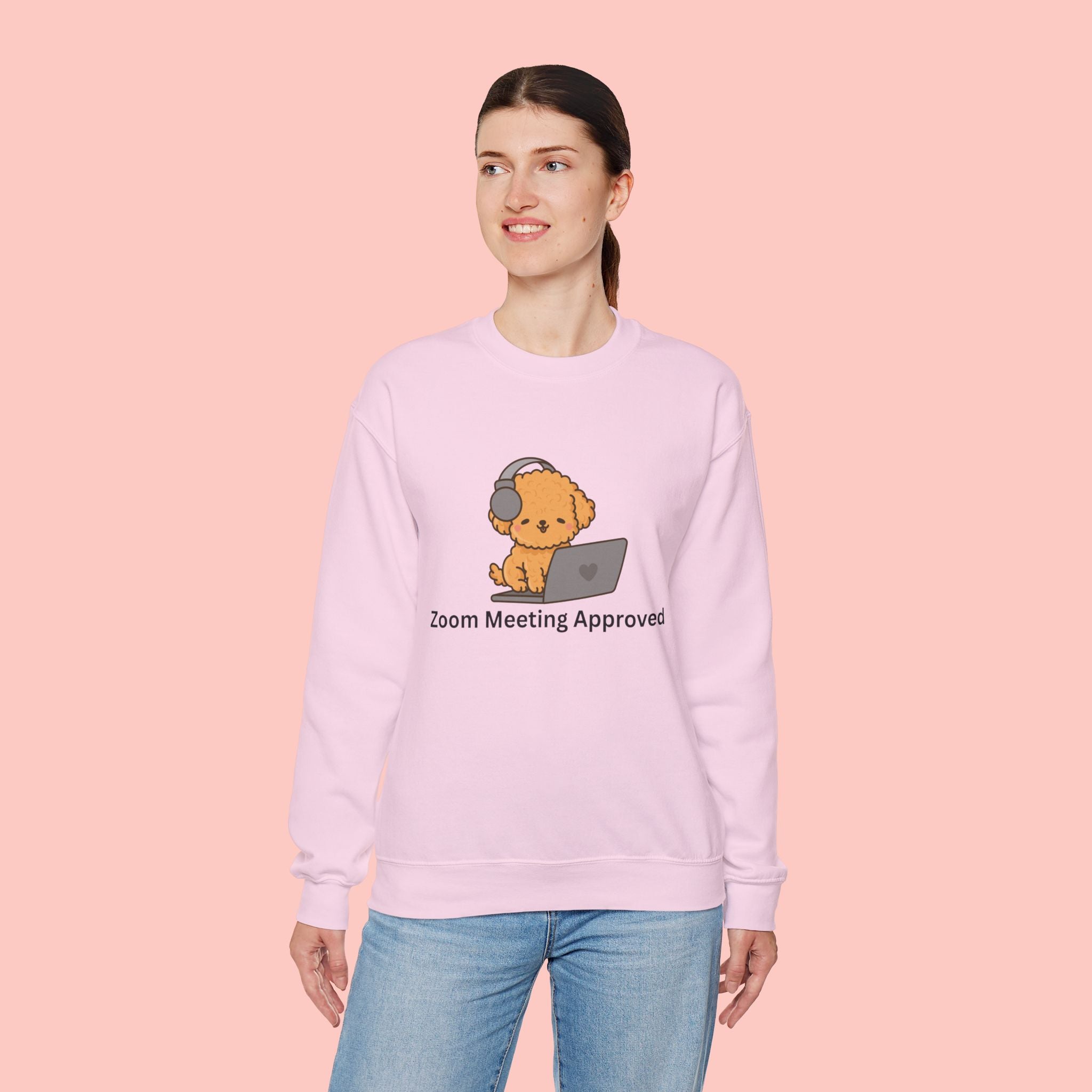 Crewneck Sweatshirt - Cute Puppy "Zoom Meeting Approved" Graphic