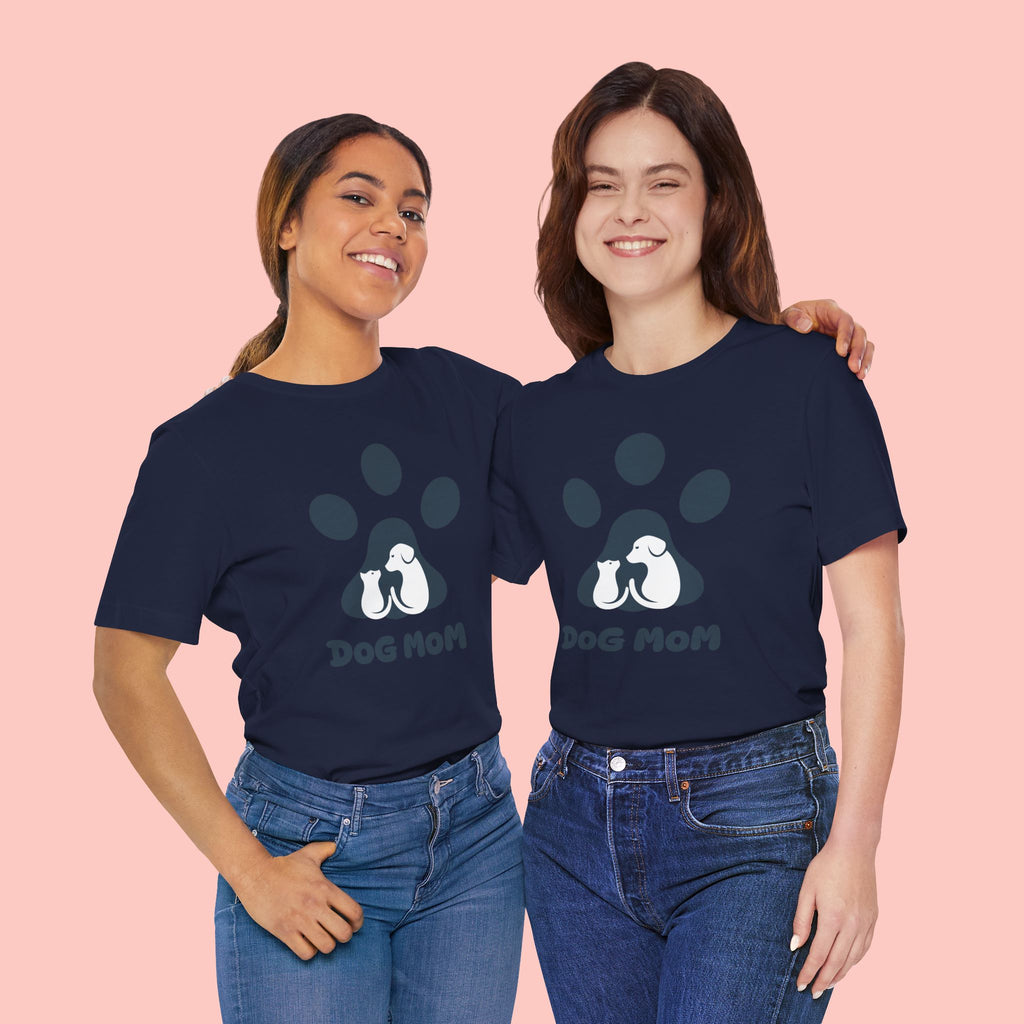 Dog Mom T‑Shirt — Paw Print with Dog & Puppy Graphic