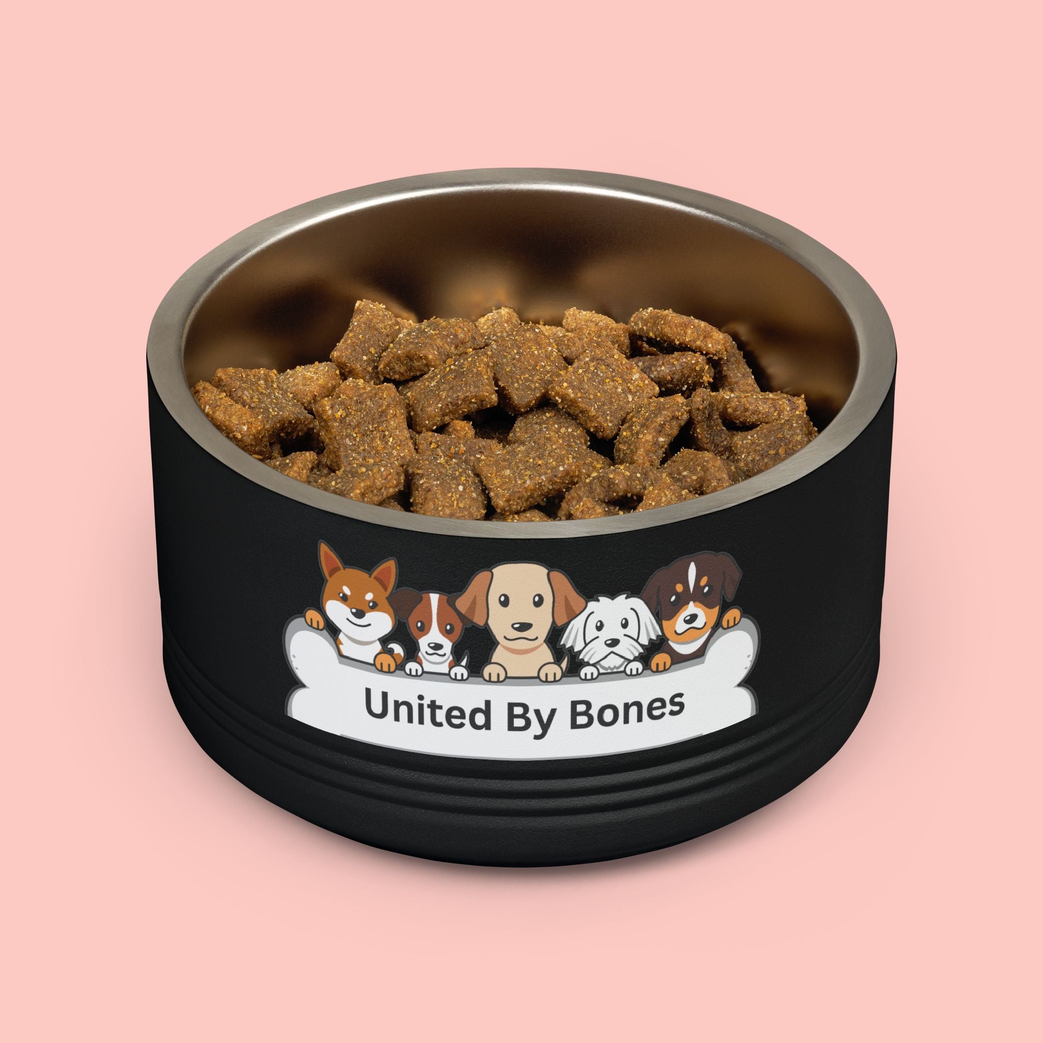 United By Bones 18oz Pet Bowl — Cute Cartoon Dogs Stainless Steel Bowl for Dogs & Cats