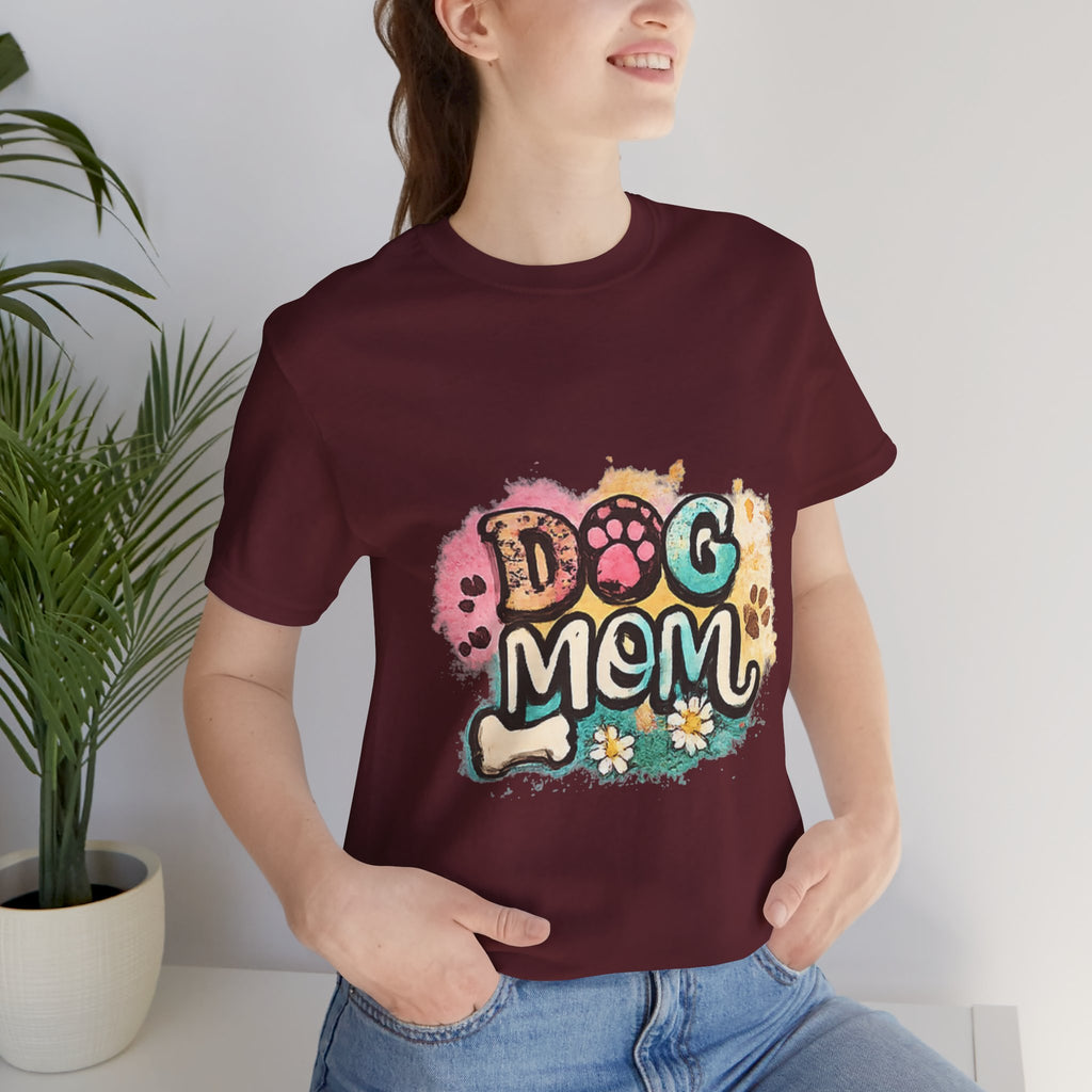Dog Mom T-Shirt — Colorful Paw Print Graphic Tee for Pet Lovers