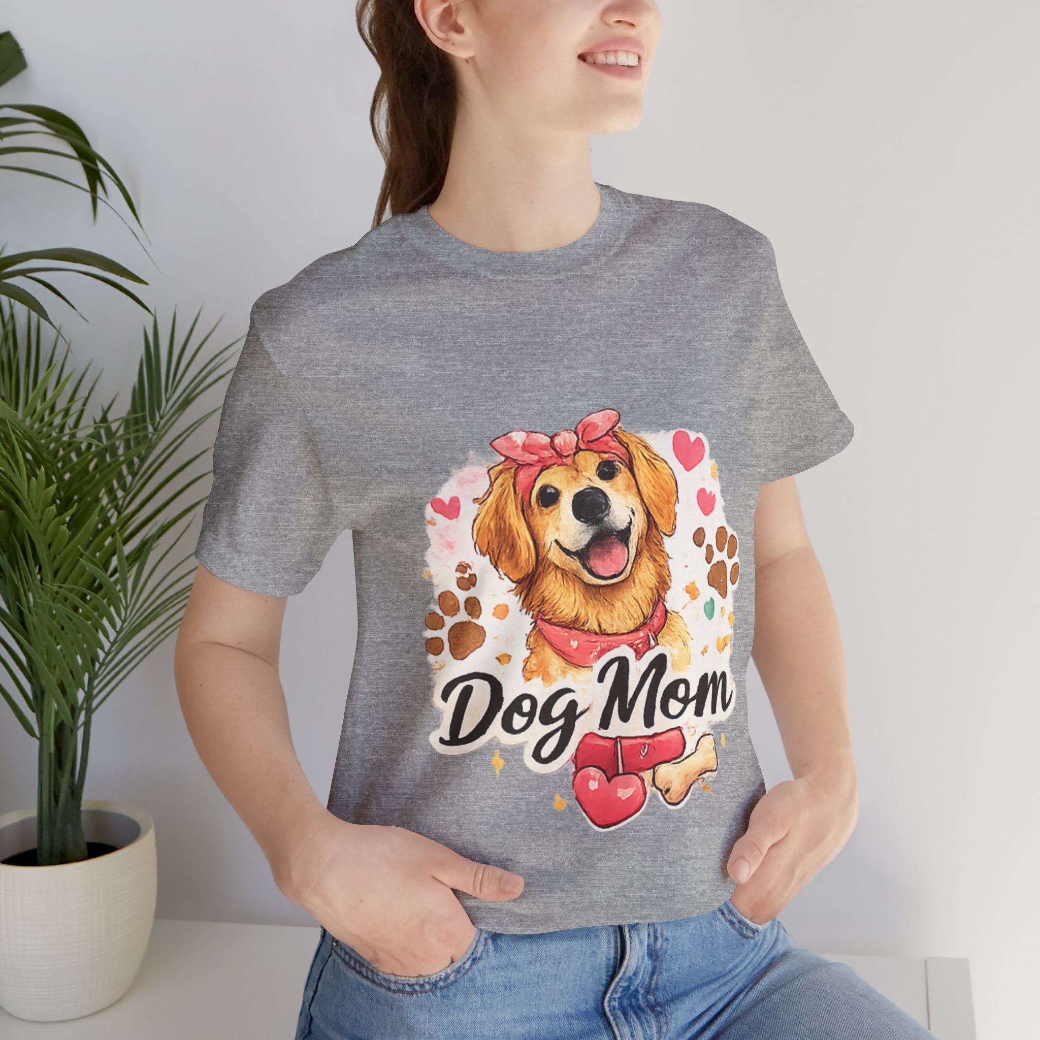 Dog Mom T-Shirt – Cute Golden Retriever Design with Hearts & Paw Prints