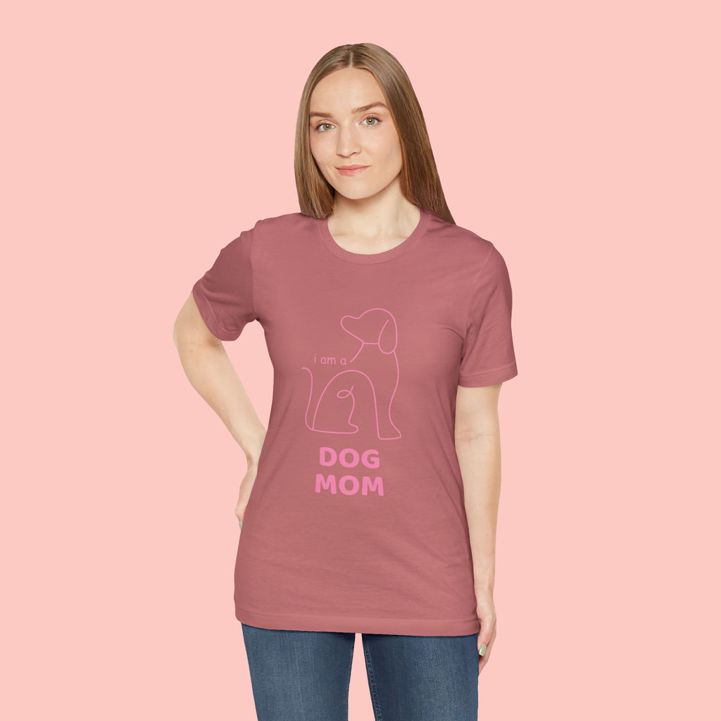 Dog Mom T‑Shirt – Minimal Pink Line Art Dog Tee