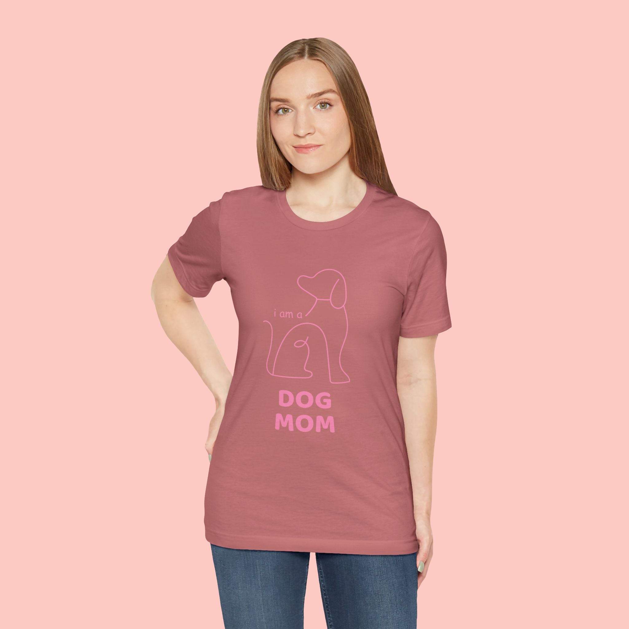 Dog Mom T‑Shirt – Minimal Pink Line Art Dog Tee
