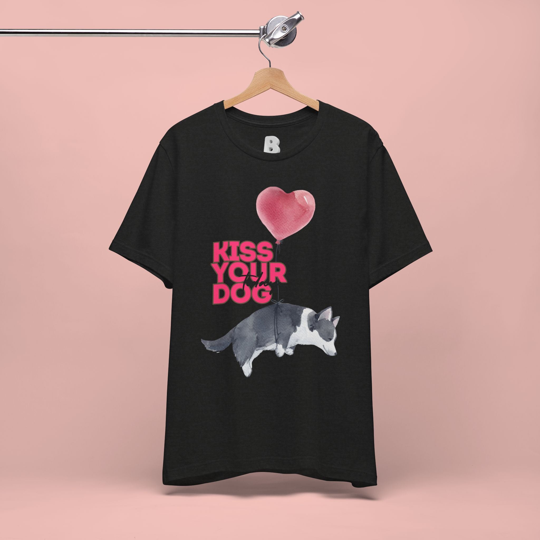 Kiss Your Dog T-Shirt — Cute Corgi with Heart Balloon Pet Lover Tee