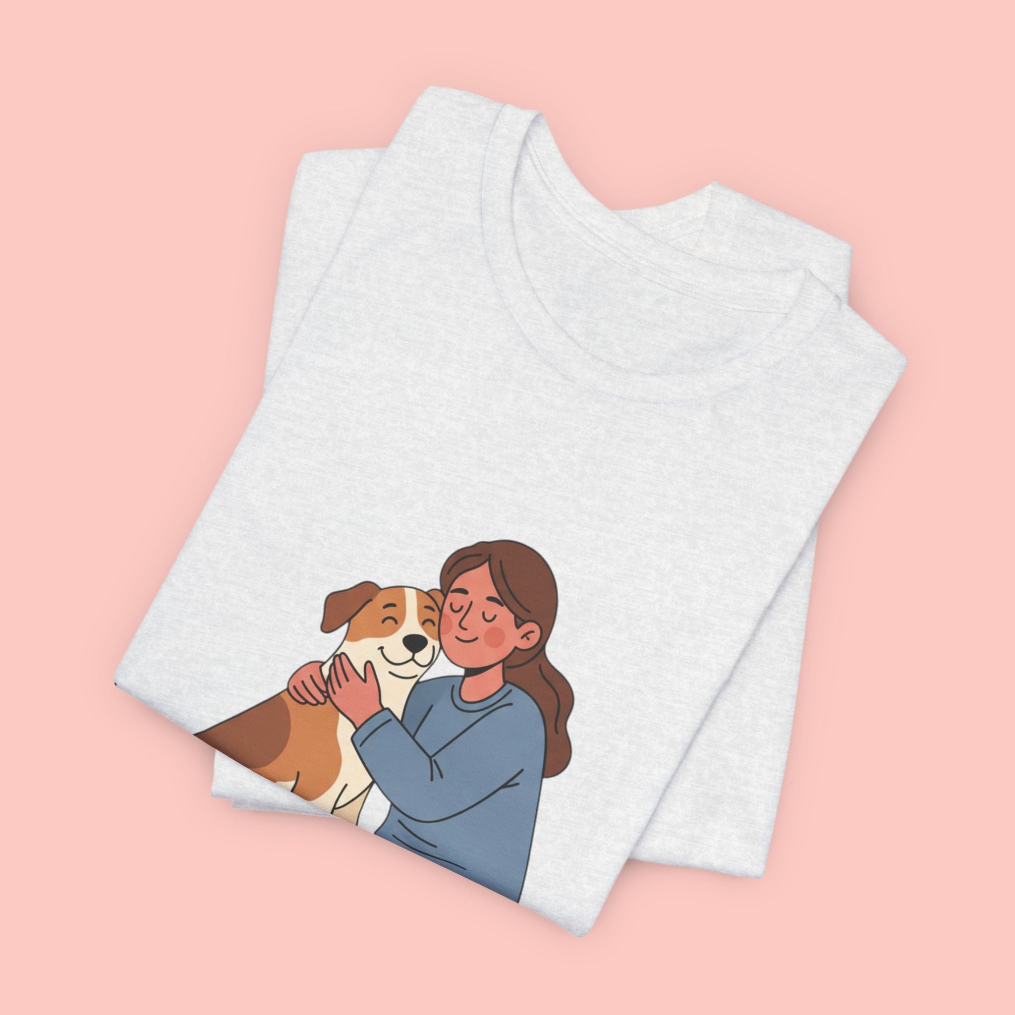 Dog Mom T‑Shirt — Cute Woman Hugging Dog Graphic Tee