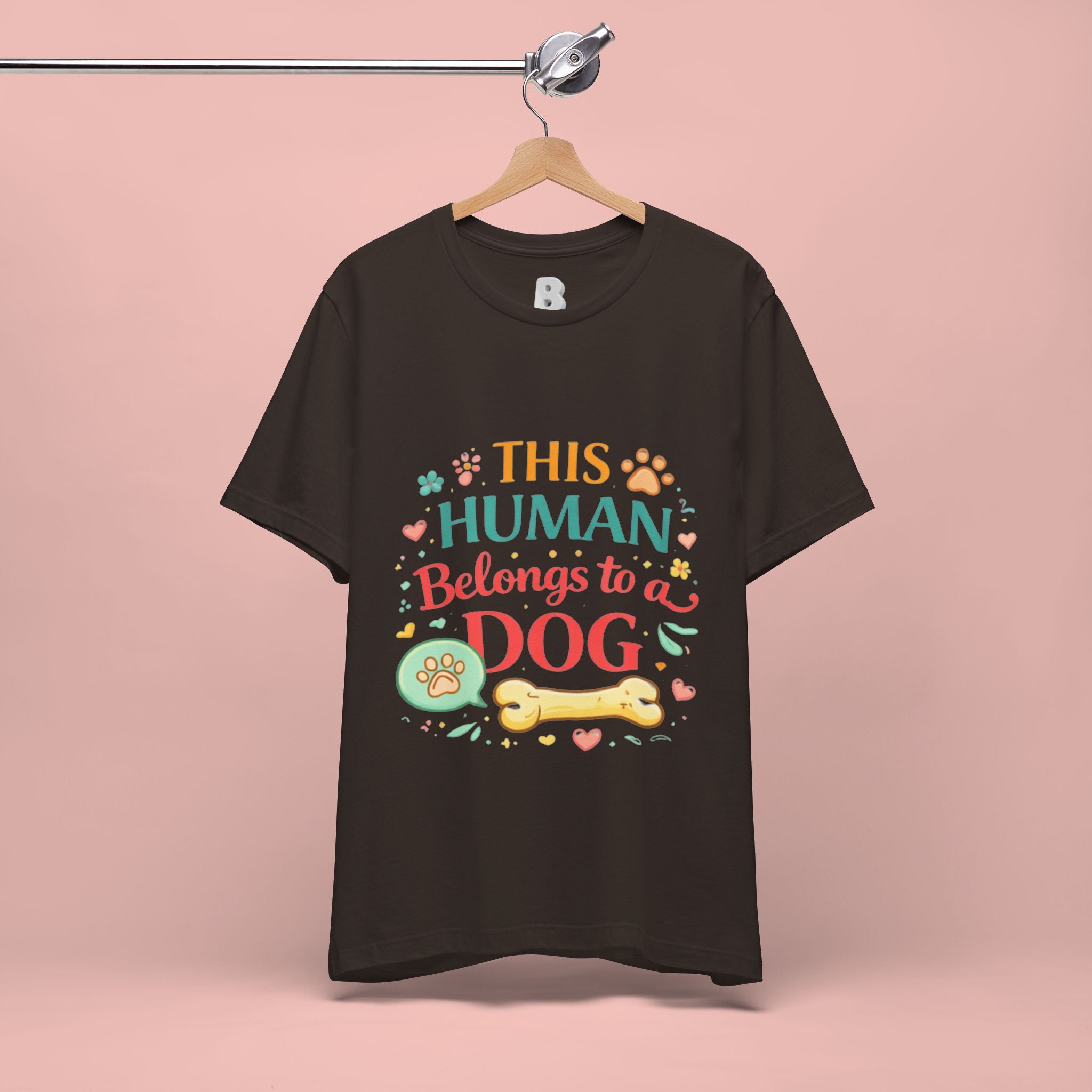 Dog Lover T-Shirt — "This Human Belongs to a Dog" Cute Paw Print Tee