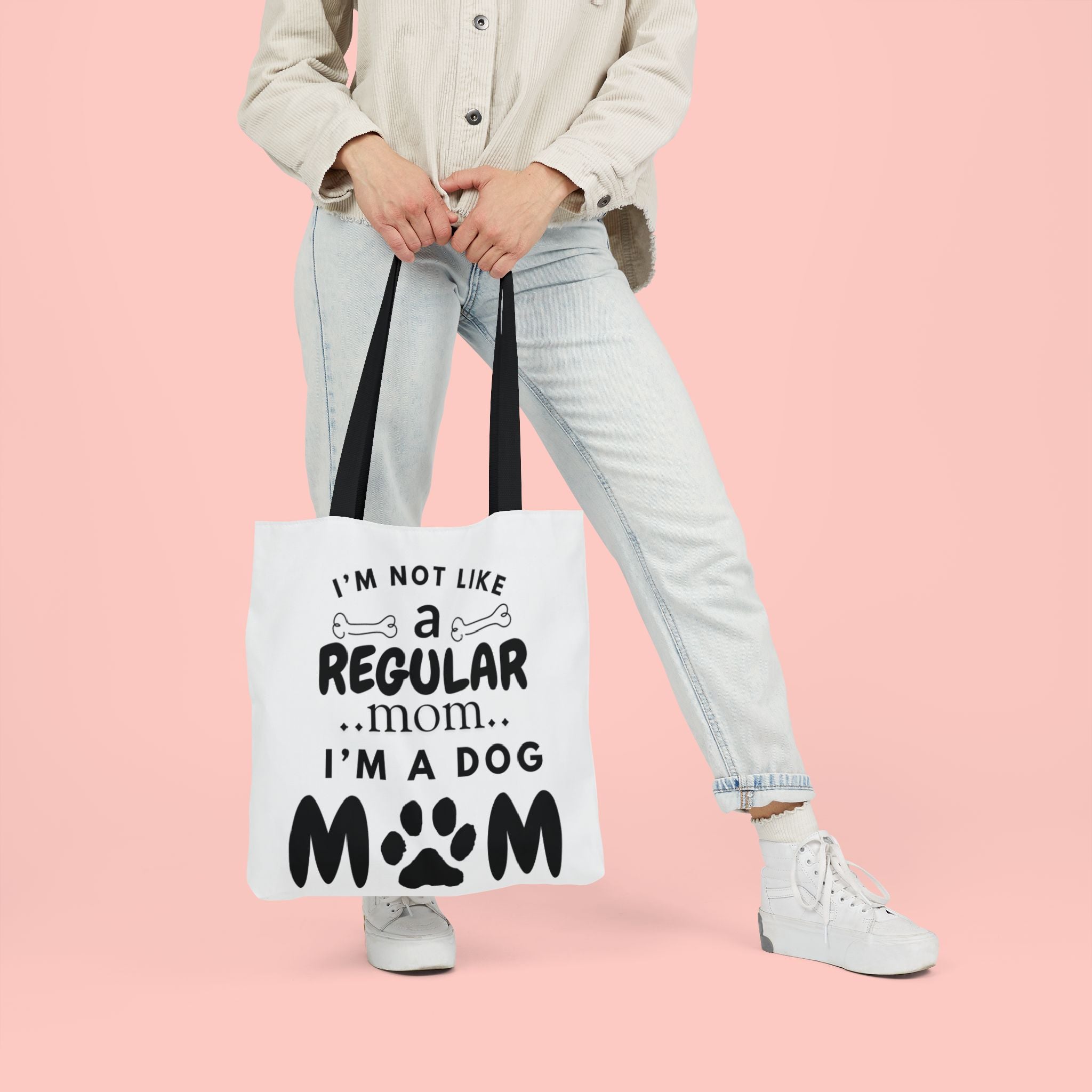 Dog Mom Canvas Tote Bag — “I’m Not Like a Regular Mom… I’m a Dog Mom”
