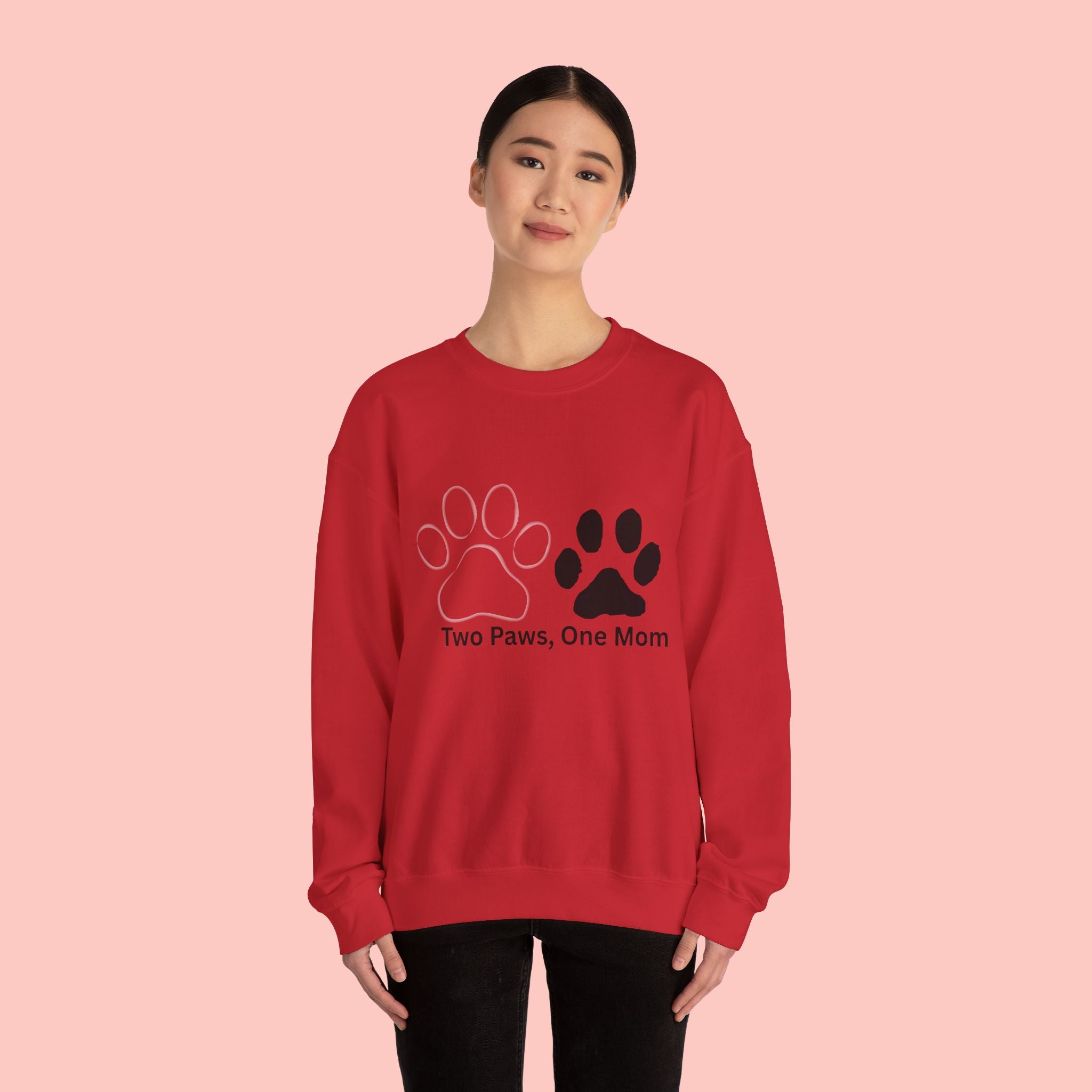 Crewneck Sweatshirt – "Two Paws, One Mom" Paw Print Mom Gift