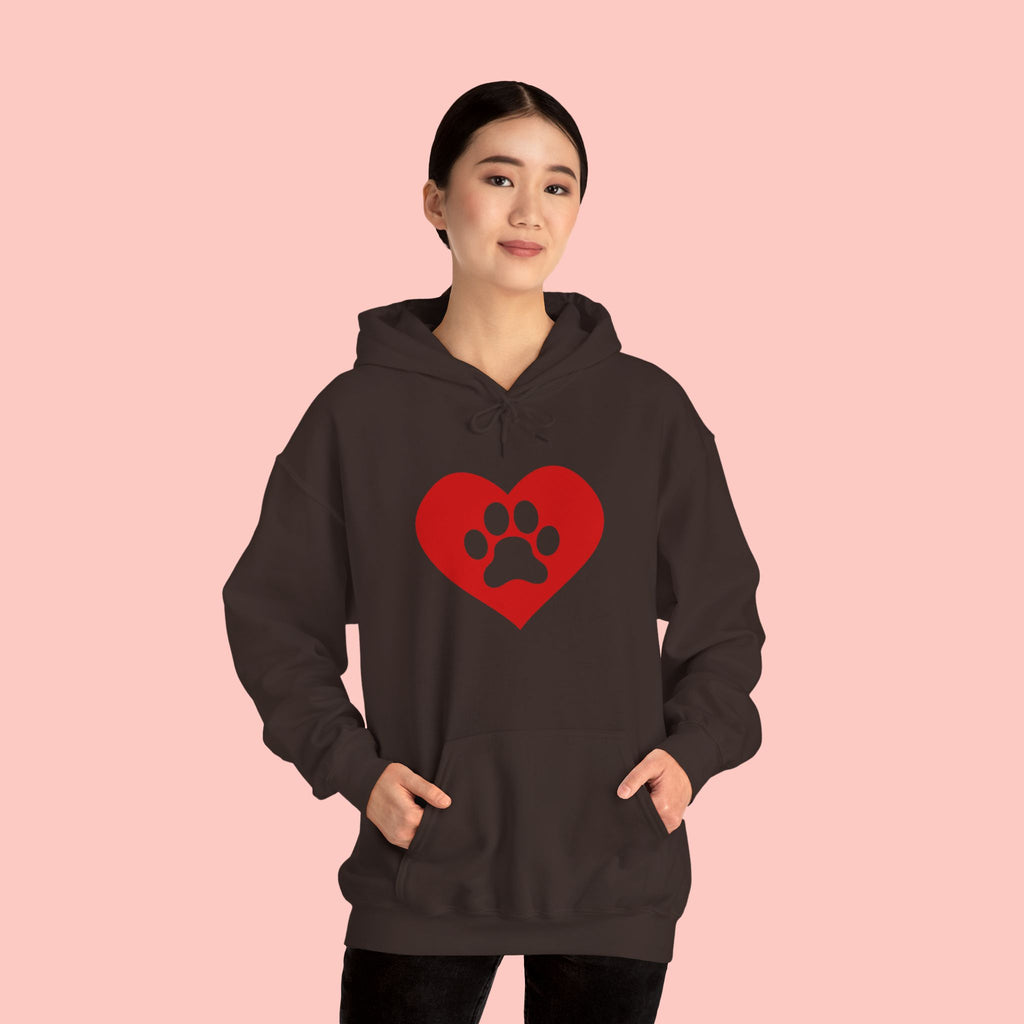 Heart Paw Hoodie — Cute Red Paw Print Animal Lover Sweatshirt