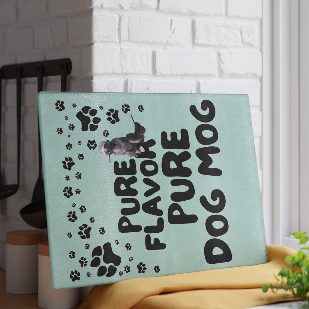 Dog Mom Glass Cutting Board – "Pure Flavor Pure Dog Mom" Paw Print Design