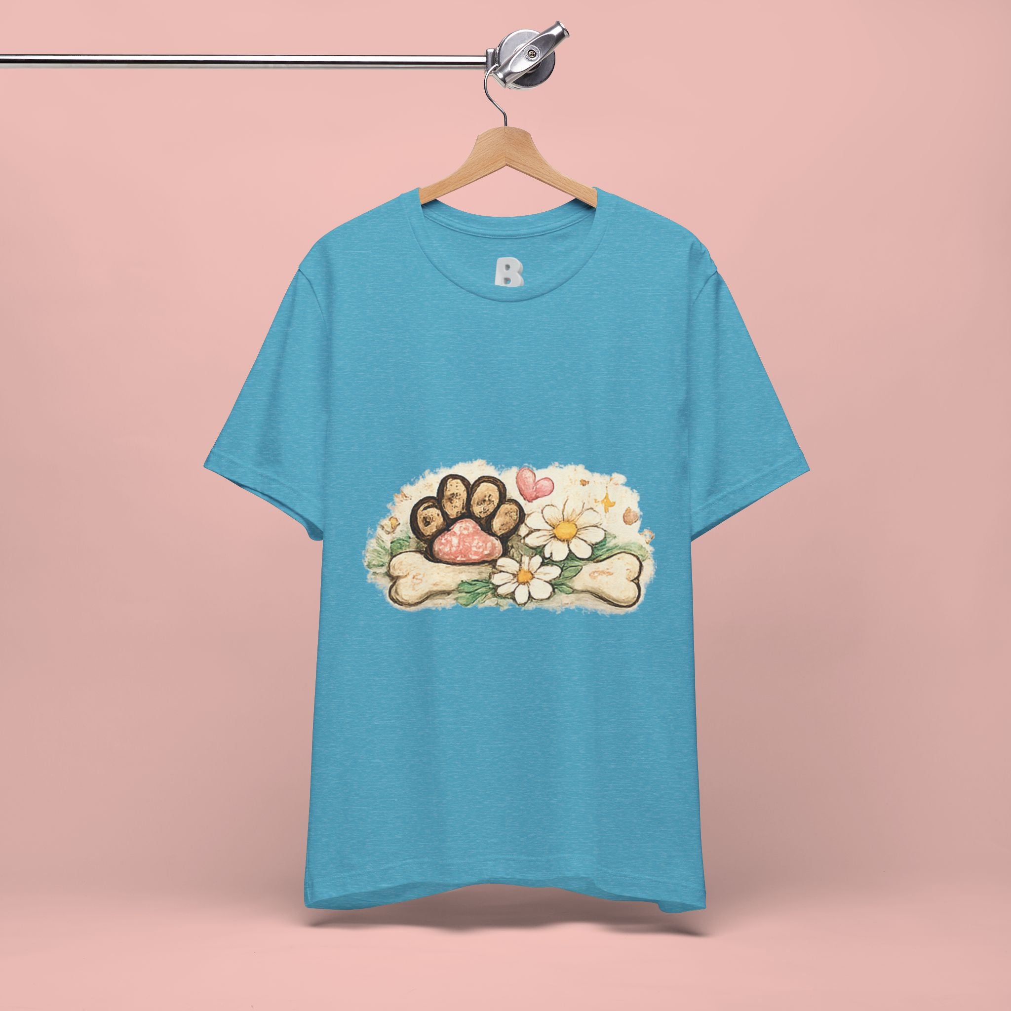 Dog Paw Floral T-Shirt — Cute Paw Print, Bone & Daisies Tee