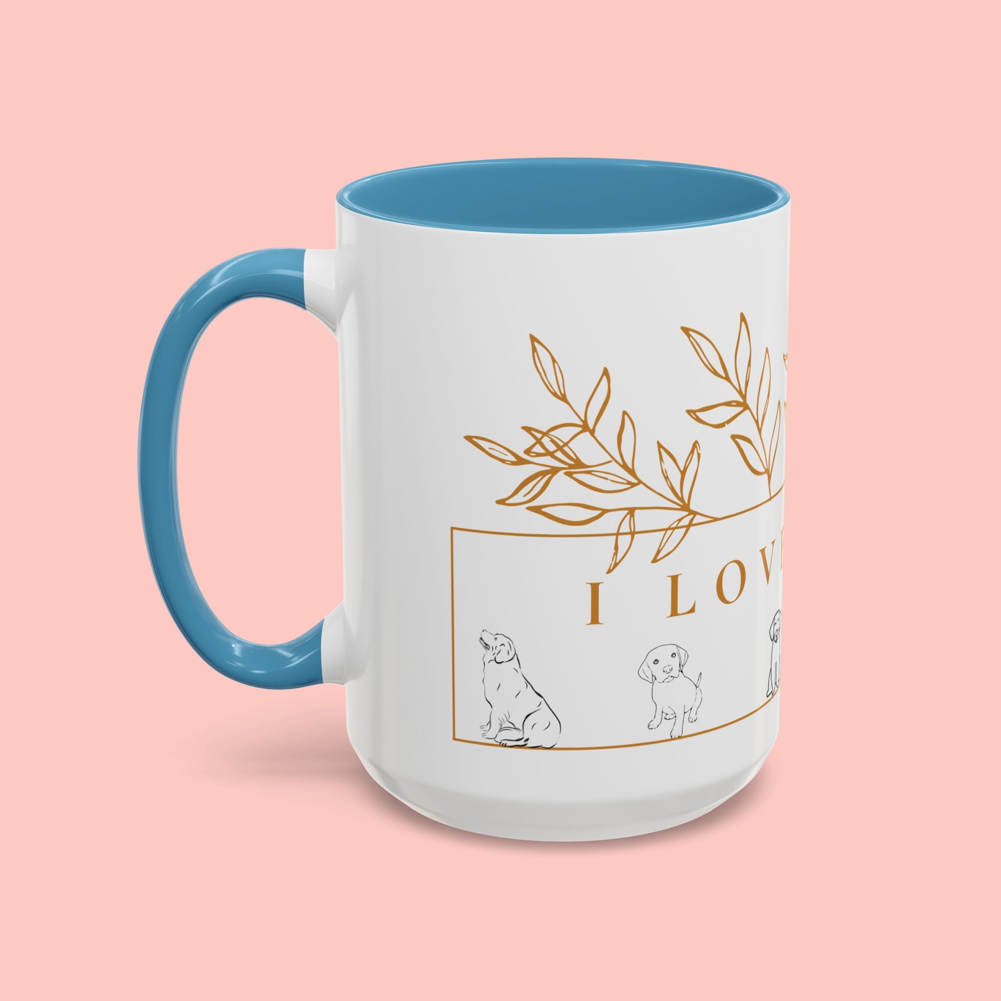 I Love Dogs Accent Coffee Mug — Gold Leaf Dog Lover Ceramic Mug (11oz & 15oz)