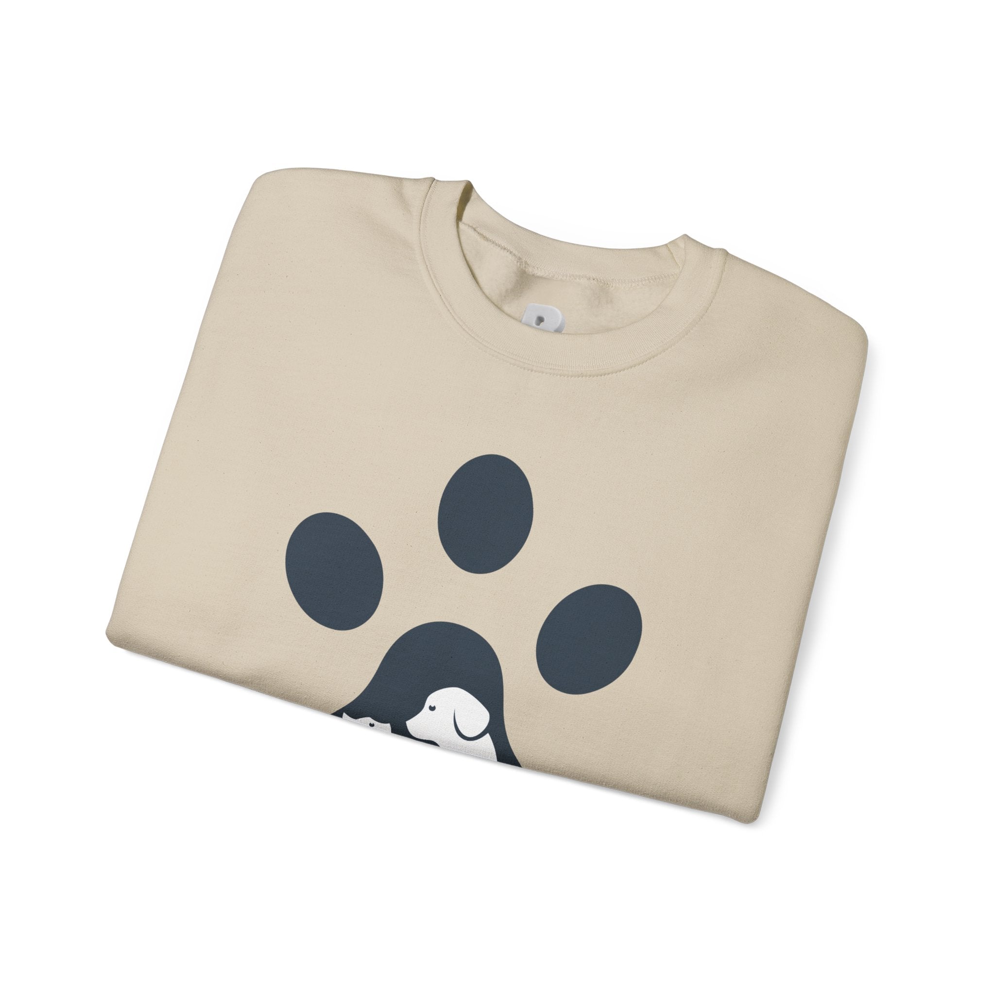 Dog Mom Crewneck Sweatshirt - Paw Print & Silhouette Graphic