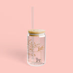 16oz Glass Sipper Tumbler — “Love Dogs” Botanical Design with Bamboo Lid & Straw