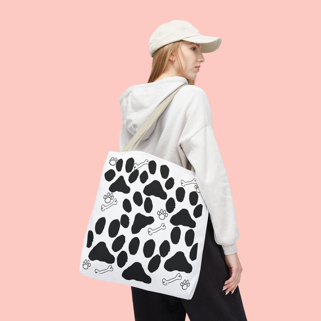 Dalmatian Paw Print Tote Bag — Dog Bones & Paw Pattern AOP Tote