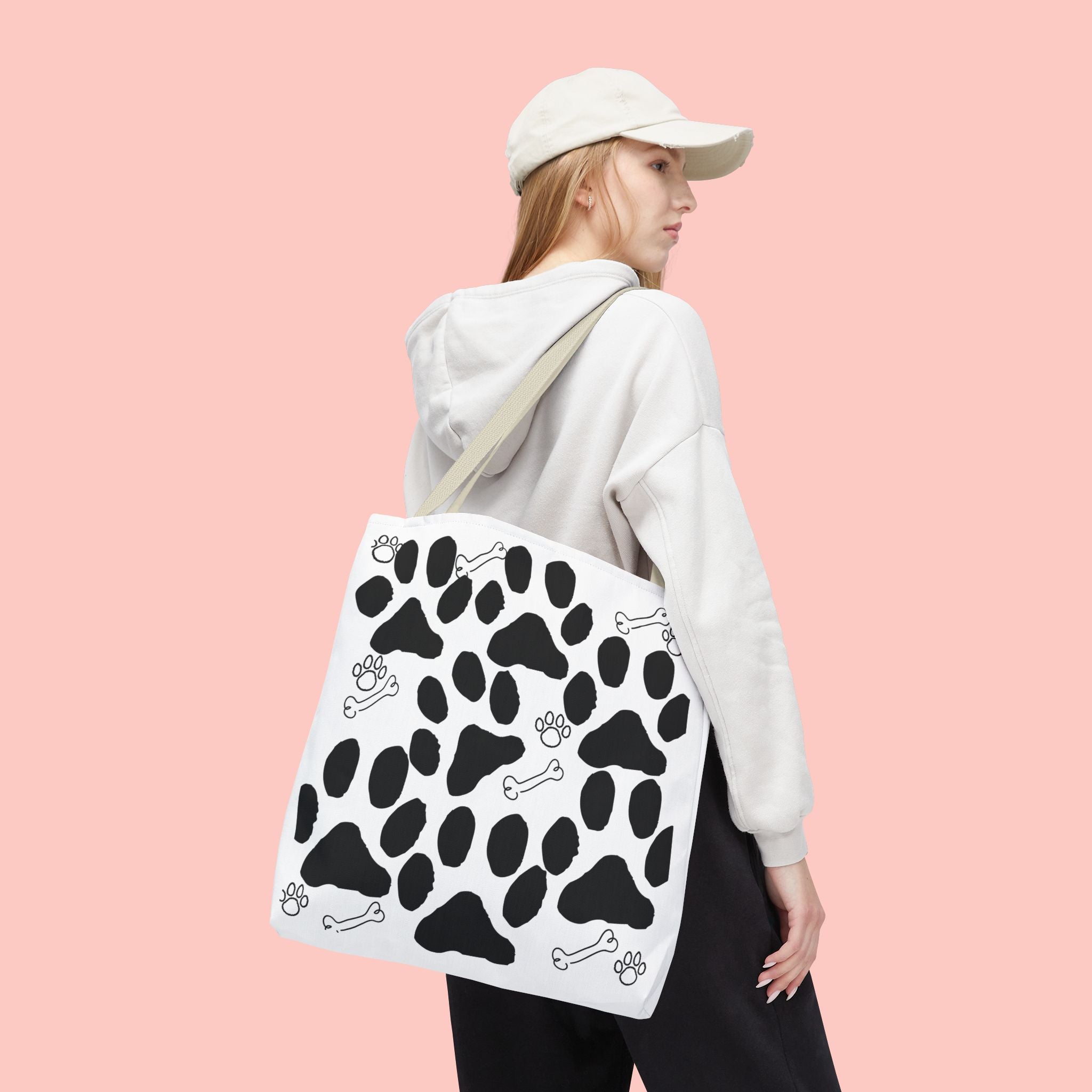 Dalmatian Paw Print Tote Bag — Dog Bones & Paw Pattern AOP Tote
